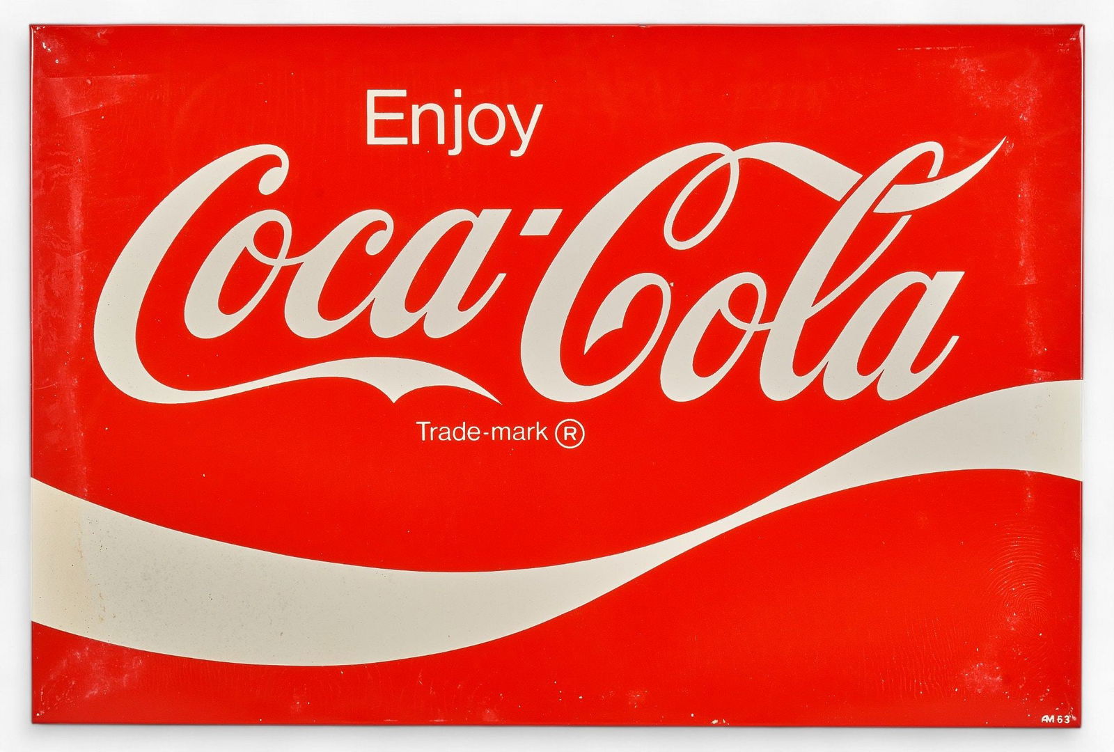 Metal Coca-Cola Sign, 1963: Vintage single sided painted metal sign for Coca-Cola, marked 1963height 36 in. x width 24 in. Provenance: Property from a home in San Antonio, Texas 
