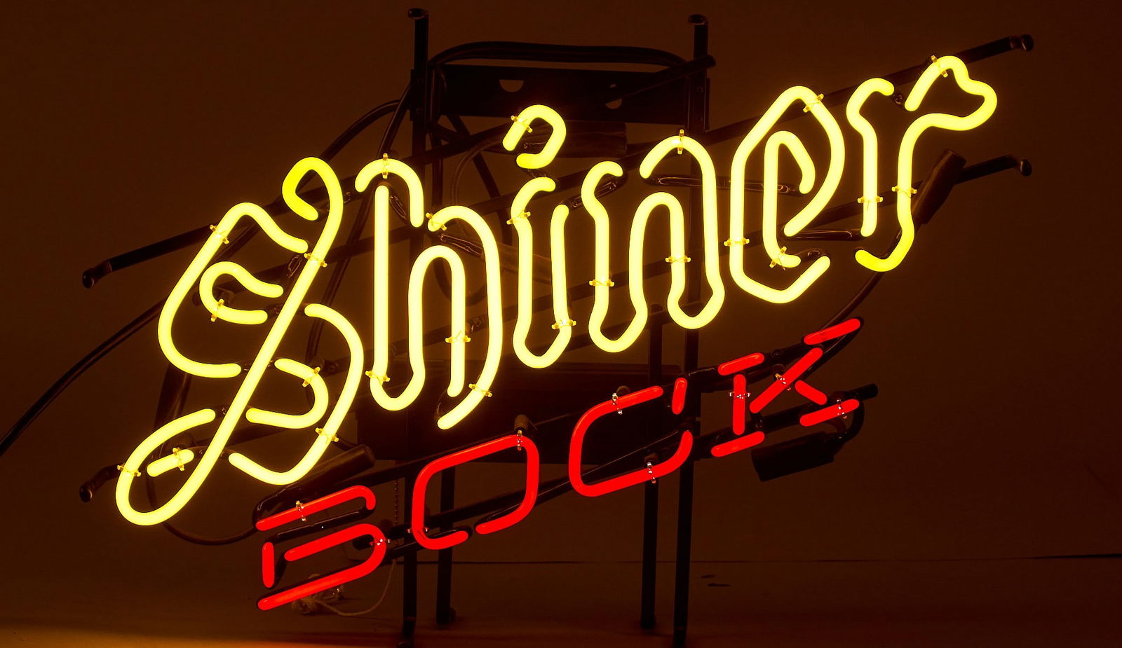 Shiner Bock Neon Sign: Shiner Bock beer neon sign, circa 21st century, in working conditionheight 18 in. x width 28 in. x depth 6 in. Provenance: Property from a home in San Antonio, Texas