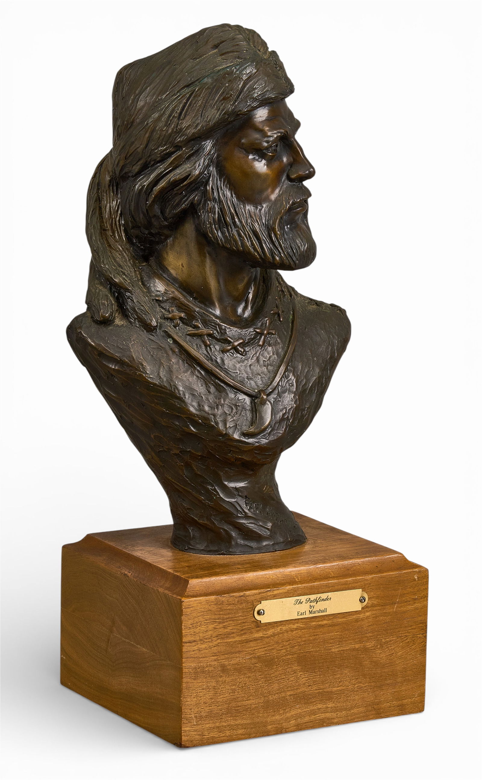 Earl Marshall, "Pathfinder": Earl Marshall (Amer., 20th-21st C.), "Pathfinder", artist-cast bronze sculpture on wooden base, incised signature and edition number, 1/25, incised date, 1980height 16 in. x width