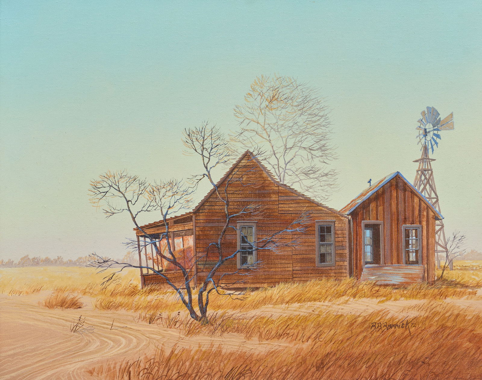 Bill Barrick, Abandoned Ranch House, 1972: Bill Barrick (Texas, b. 1945), abandoned ranch house, 1972, oil on canvas, signed lower rightsight: 16 x 20 in., frame: 23.5 x 27.5 in.Provenance: Property from a home in