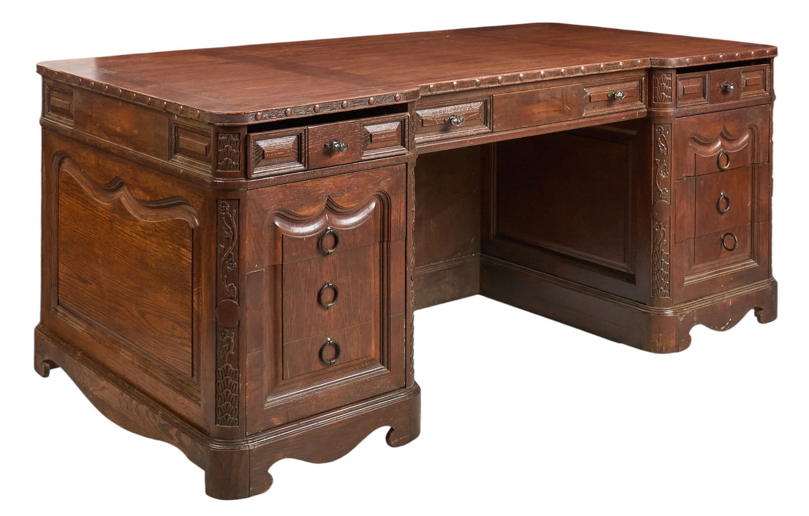 Carved Executive Desk: Carved executive with drawers and cabinet space height 31 in. x width 72 in. x depth 38 in. Provenance: Property from a home in San Antonio, Texas