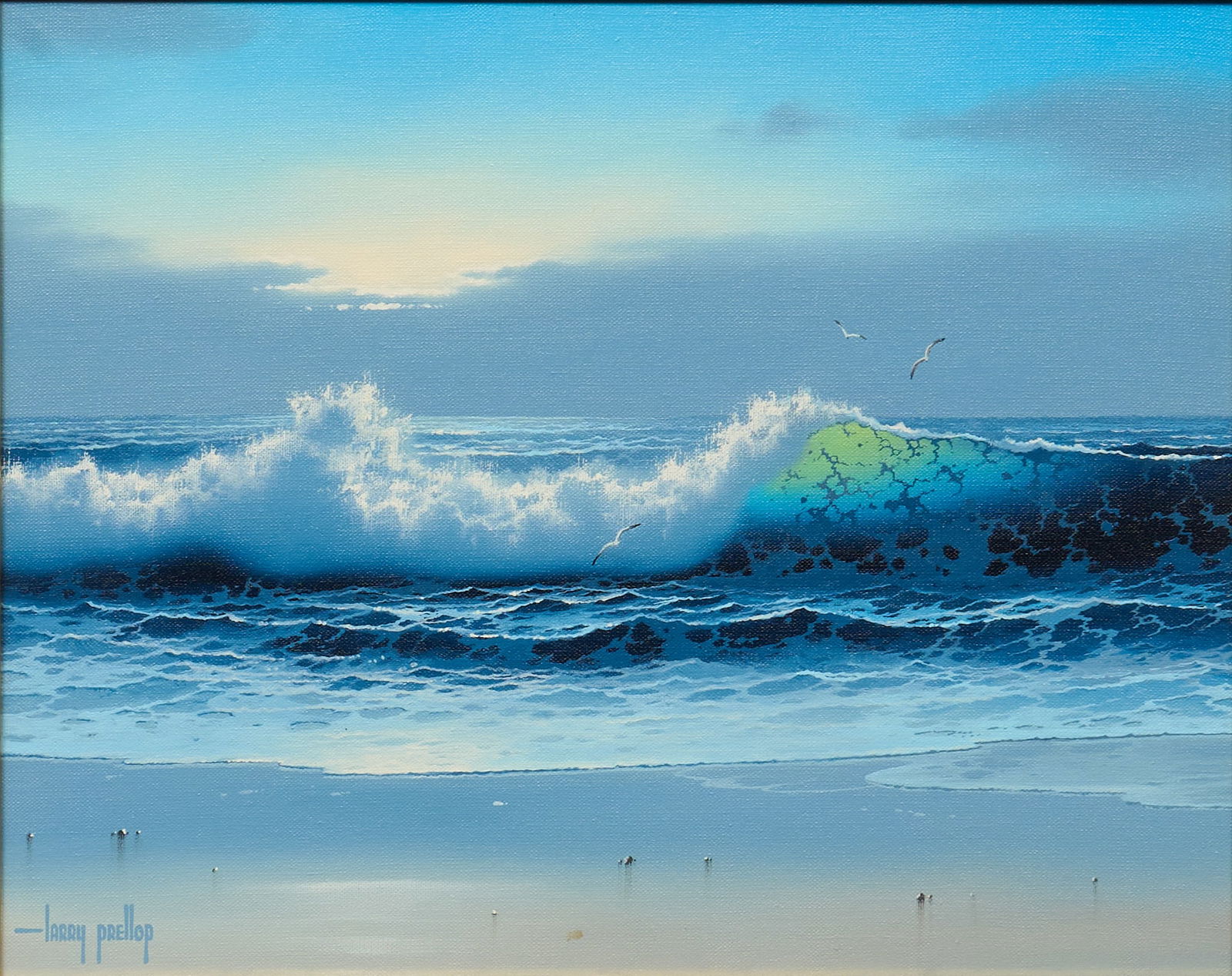 Larry Prellop, Ocean Scene: Larry Prellop (Texas, b. 1949), ocean scene with seagulls, oil on canvas, signed lower leftsight: 16 x 20 in., frame: 21.5 x 25.5 in.Provenance: Property from an Austin, Texas art and