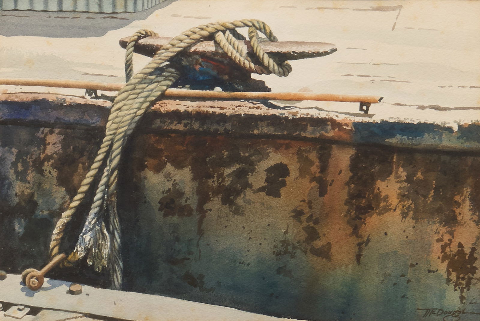 Ivan McDougal, "At the Dock": Ivan Ellis McDougal (Texas, 1927-2005), "At the Dock", watercolor on watercolor paper, signed lower rightsight: 14 x 20 in., frame: 20.5 x 26 in.Provenance: Property from a home in San