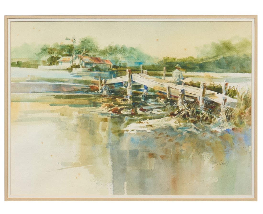 Finis Collins, "Time to Think Fine Thoughts": Finis Collins (Texas, 1929-2024), "Time to Think Fine Thoughts", watercolor on watercolor paper, signed lower rightsight: 16 x 22 in., frame: 27 x 33 in.Provenance: Property