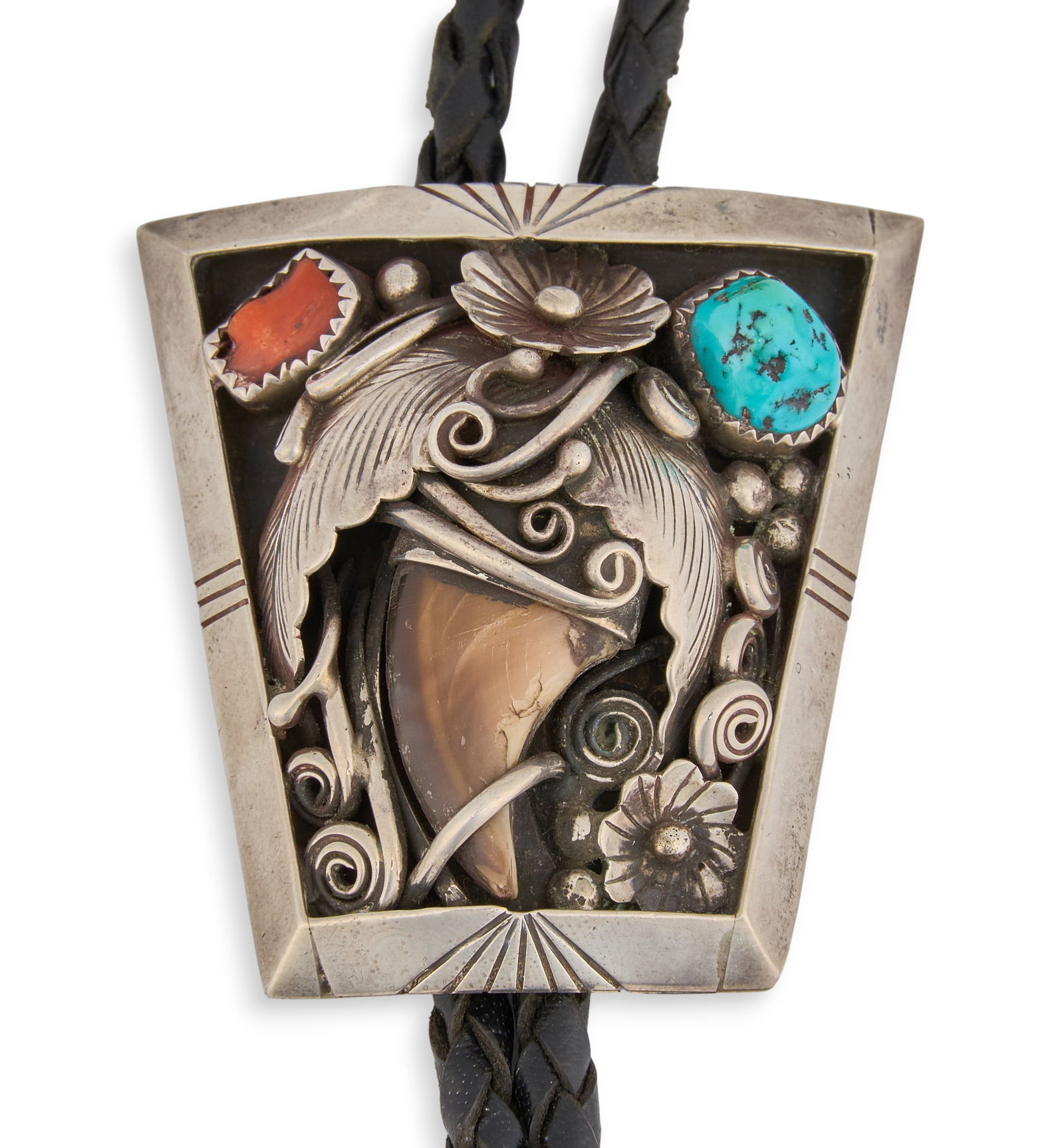 Turquoise & Coral Bear Claw Bolo Tie (1 of 5)