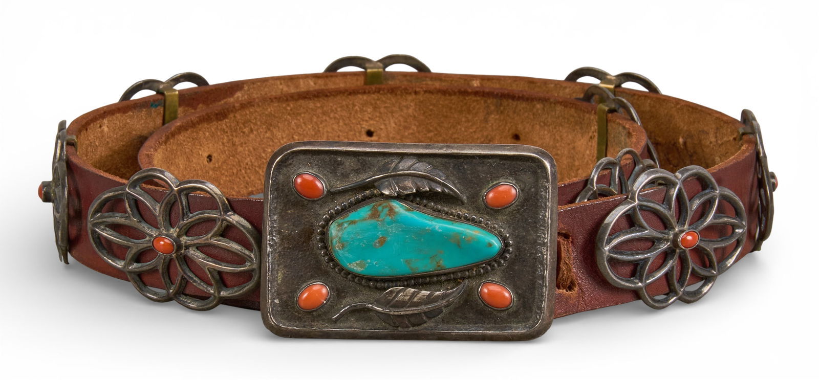 Sterling Silver Turquoise & Coral Concho Belt (1 of 7)