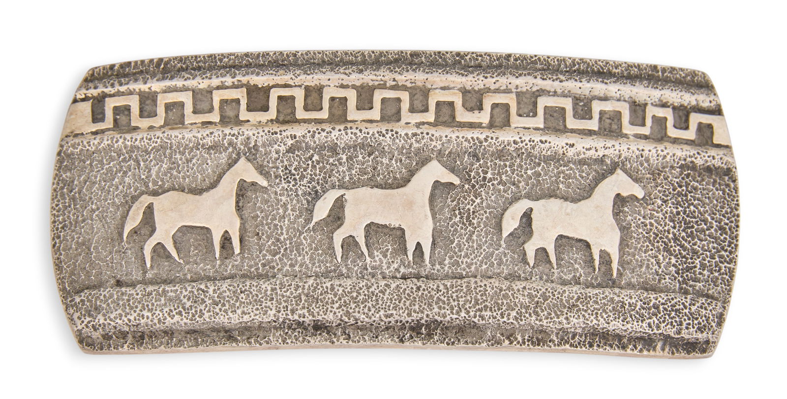 Ben Nighthorse, Sterling Silver Buckle: Ben Nighthorse Campbell, sterling silver belt buckle with horse motifs, signed by the artist and marked "Sterling"Size: 3.25 in. x 1.25 in. Total weight: 2.5 oztProvenance: Property from a