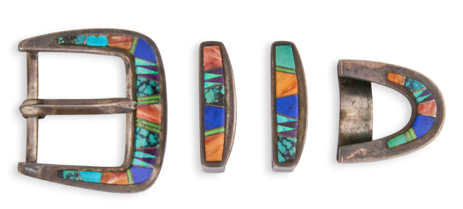 Sterling & Multi-Stone Inlay Buckle Set (1 of 2)
