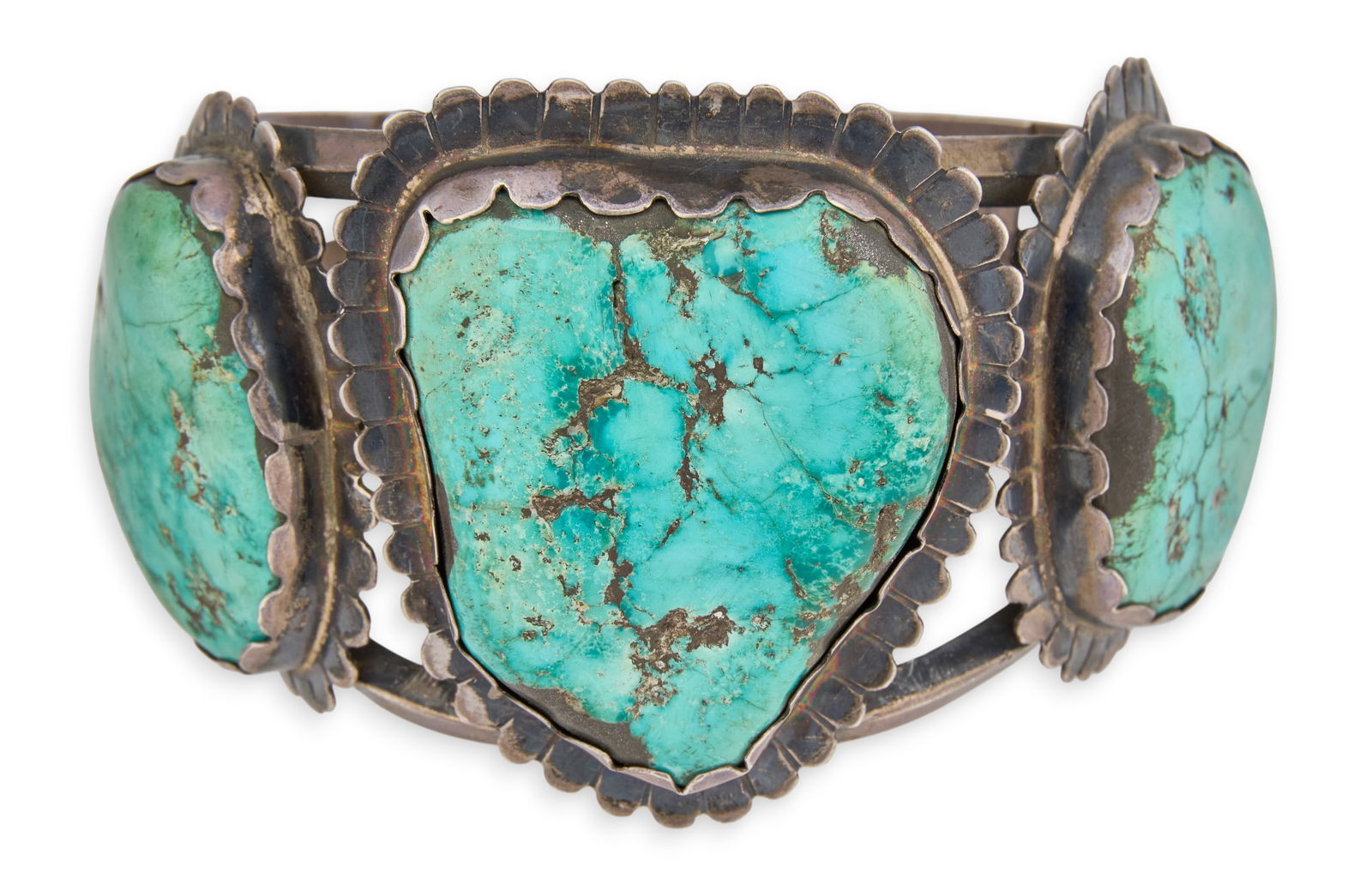 Substantial Vintage Navajo Sterling & Turquoise Cuff (1 of 4)