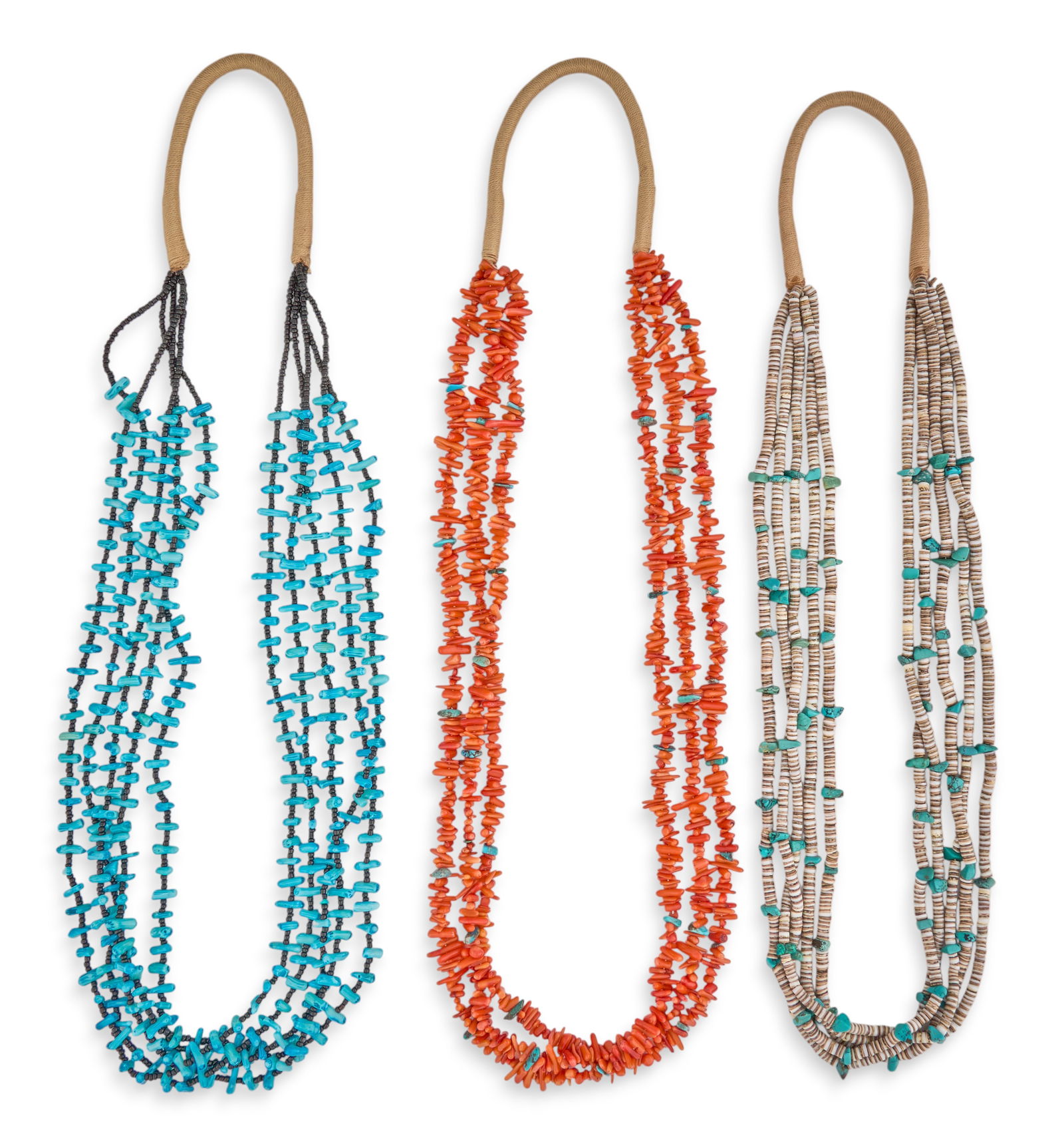 (3) Turquoise, Coral, and Shell Beaded Necklaces (1 of 4)