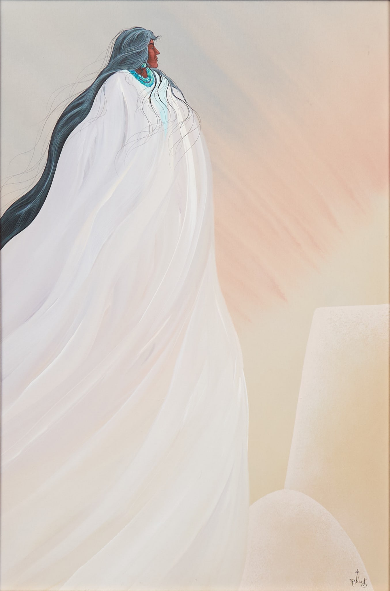 William Rabbit, "A New Necklace": William (Bill) Rabbit (Wyoming / Oklahoma, 1946-2012), "A New Necklace", acrylic on canvas, signed lower rightsight: 36 x 24 in., frame: 46 x 34 in.Provenance: Property from a