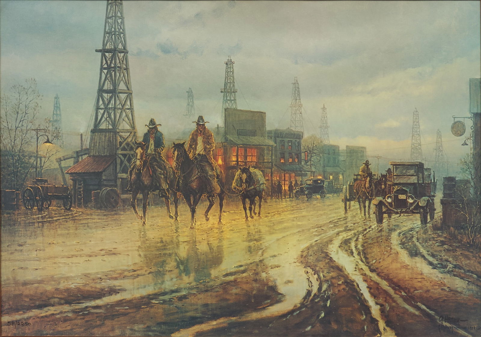 G. Harvey, "Boomtown Drifters": G. Harvey (Gerald Harvey Jones, Texas, 1933-2017), "Boomtown Drifters", signed and numbered lithograph, ed. 581/2250sight: 20 x 28 in., frame: 29 x 37 in.Provenance: Property from a home in