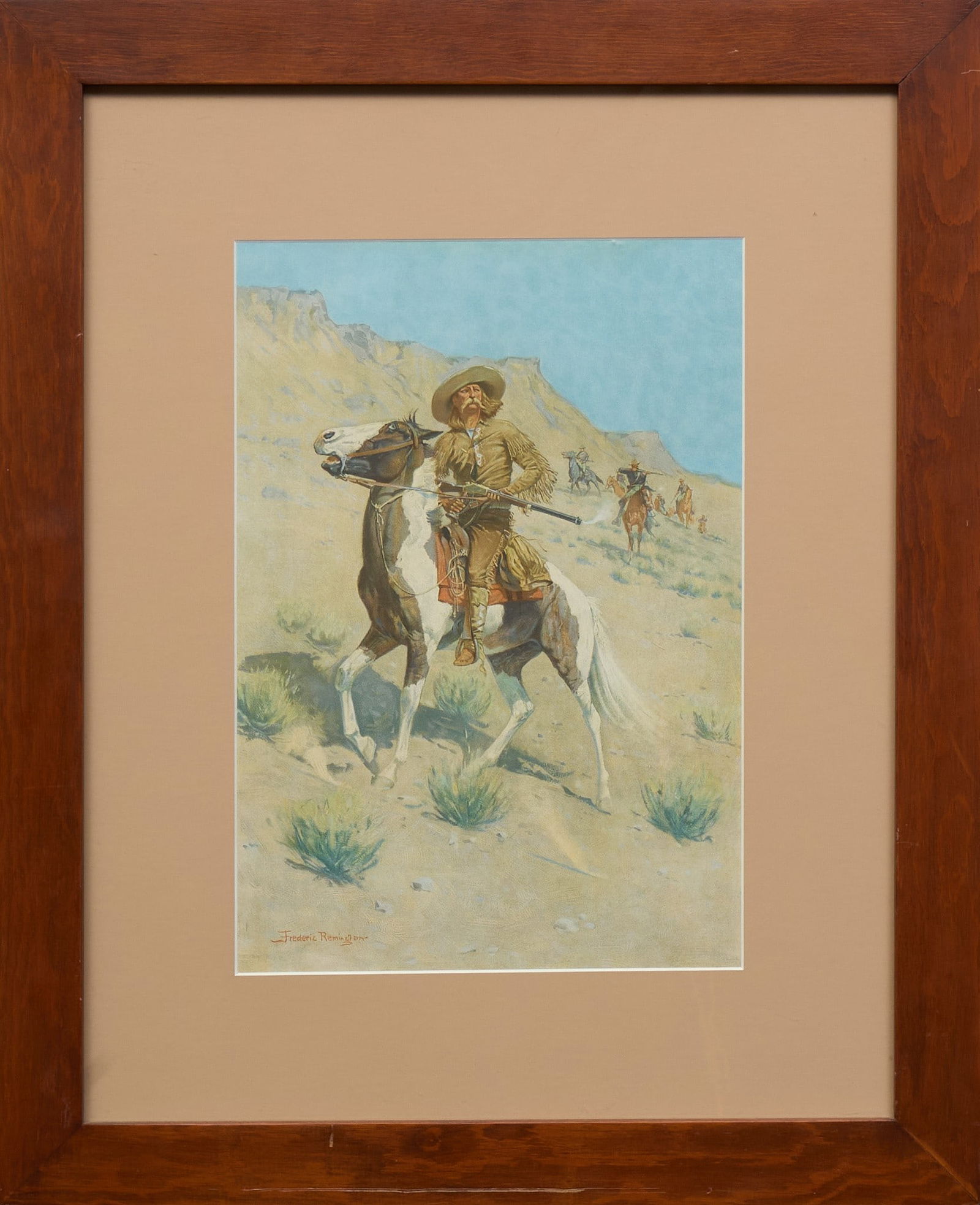 Frederic Remington, "The Scout": After Frederic Remington (Amer., 1861-1909), "The Scout", vintage chromolithograph, signed in the plate at lower leftsight: 17 x 11 in., frame: 27 x 22 in.Provenance: Property from a