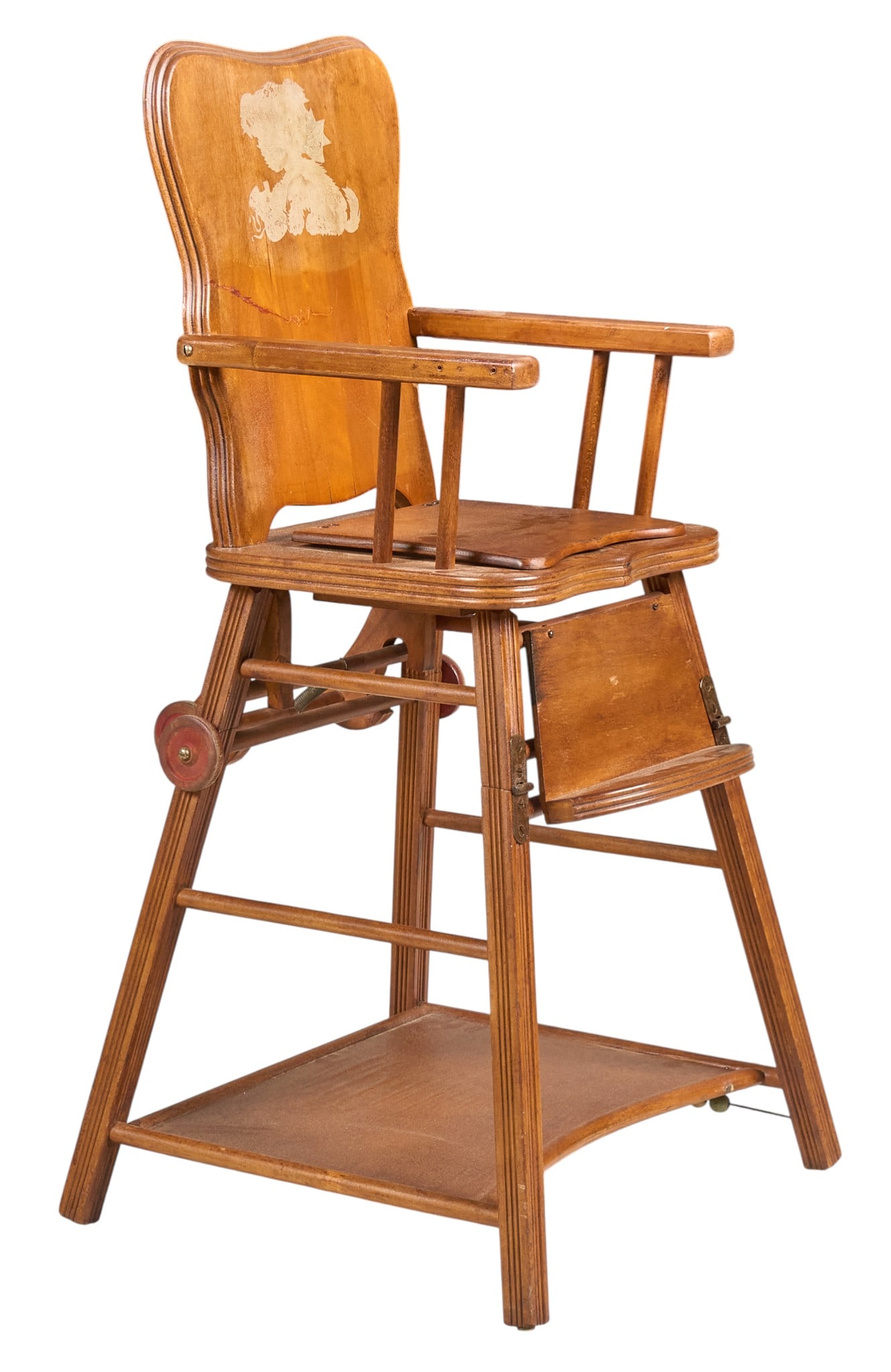 Antique Convertible High Chair / Stroller: Antique wooden convertible high chair and stroller, circa early 20th century height 40 in. x width 21 in. x depth 19.5 in. Provenance: Property from a home in San Antonio, Texas