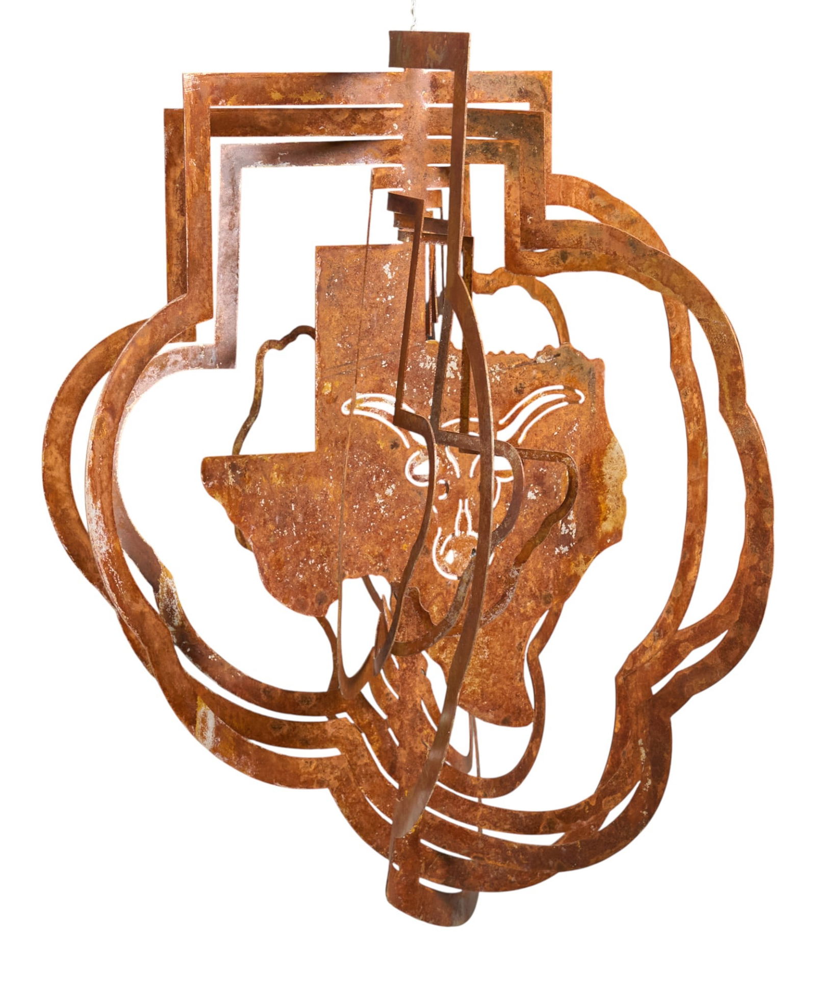 Rustic Texas Longhorn Wind Spinner: Rustic hanging windspin with Texas longhorn motifheight 29 in. x width 27 in. x depth 27 in. Provenance: Property from a home in San Antonio, Texas