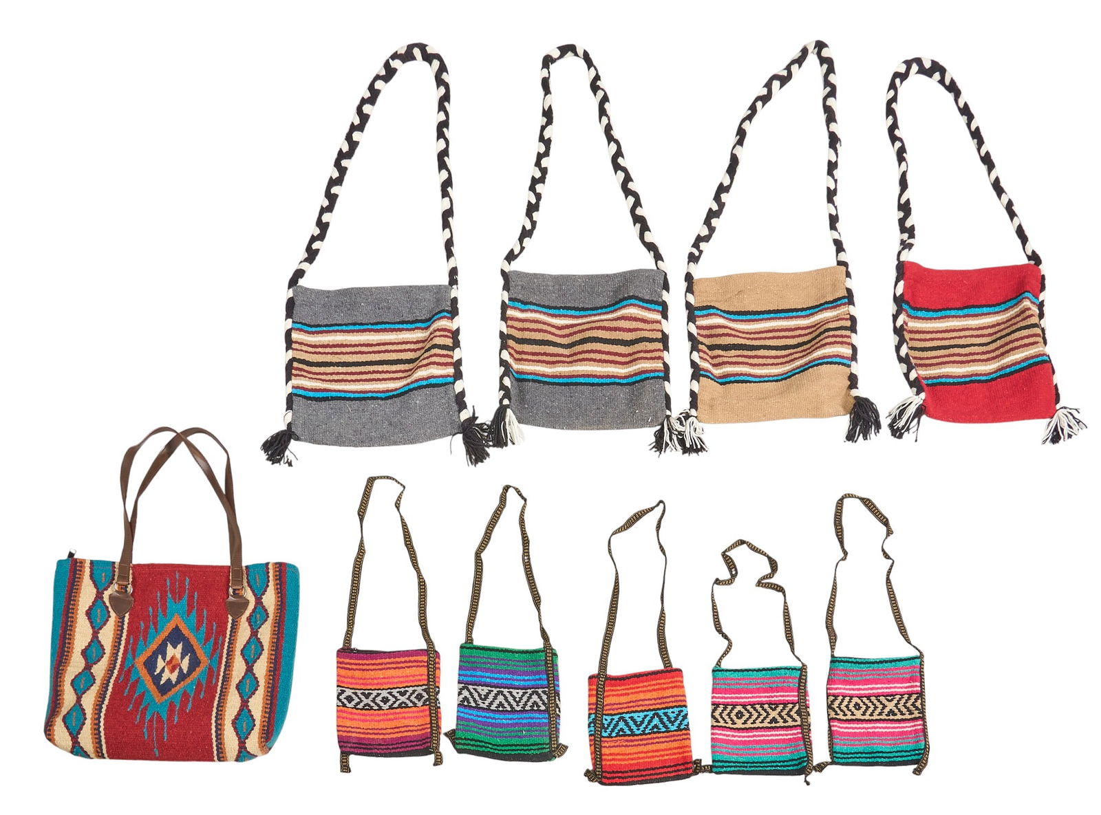 Collection of (11) Southwestern Style Bags: Collection of eleven Southwestern style bags and purses, with varying sizes, styles, and fabricslength 16 in. x width 17.5 in. / largestProvenance: Property from a home in San Antonio, Texas