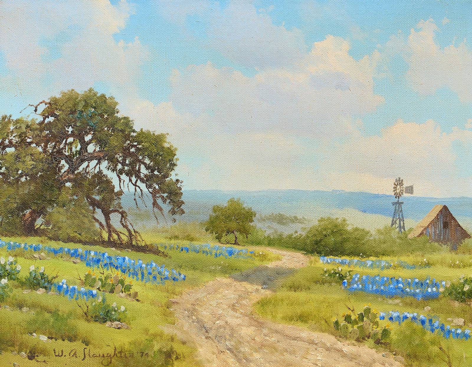 William Slaughter, "Bluebonnet Trail", 1974: William A. Slaughter (Texas, 1923-2003), "Bluebonnet Trail", oil on canvas, signed and dated lower left, 1974sight: 11 x 14 in., frame: 18 x 21 in.Provenance: Property from a Kerens,