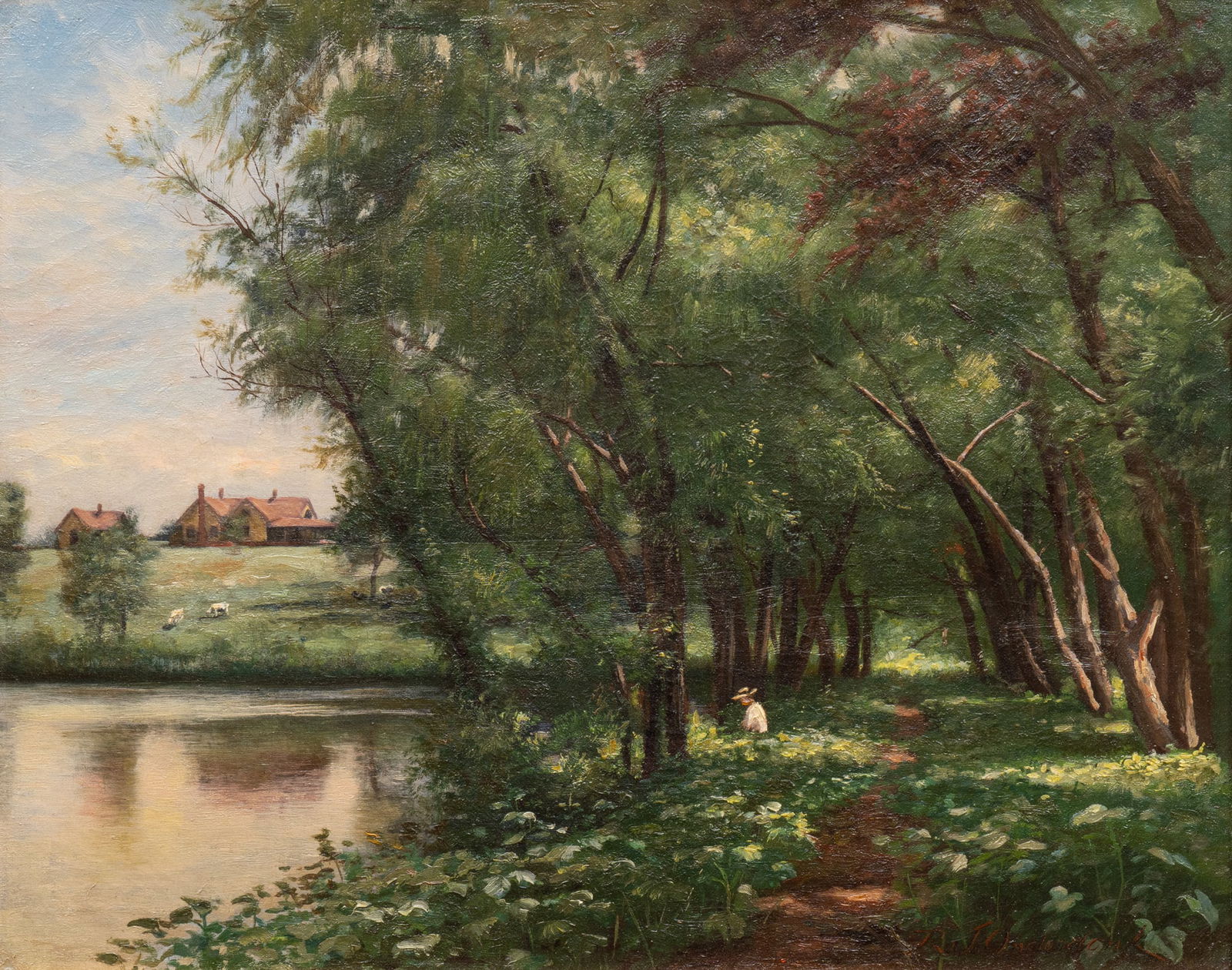 Robert J. Onderdonk, "Tranquil Scene": Robert Jenkins Onderdonk (Texas / Maryland, 1852-1917), "Tranquil Scene", oil on canvas, signed lower right, circa 1895sight: 16 x 20 in., frame: 21.5 x 25.5 in.Provenance: Property from