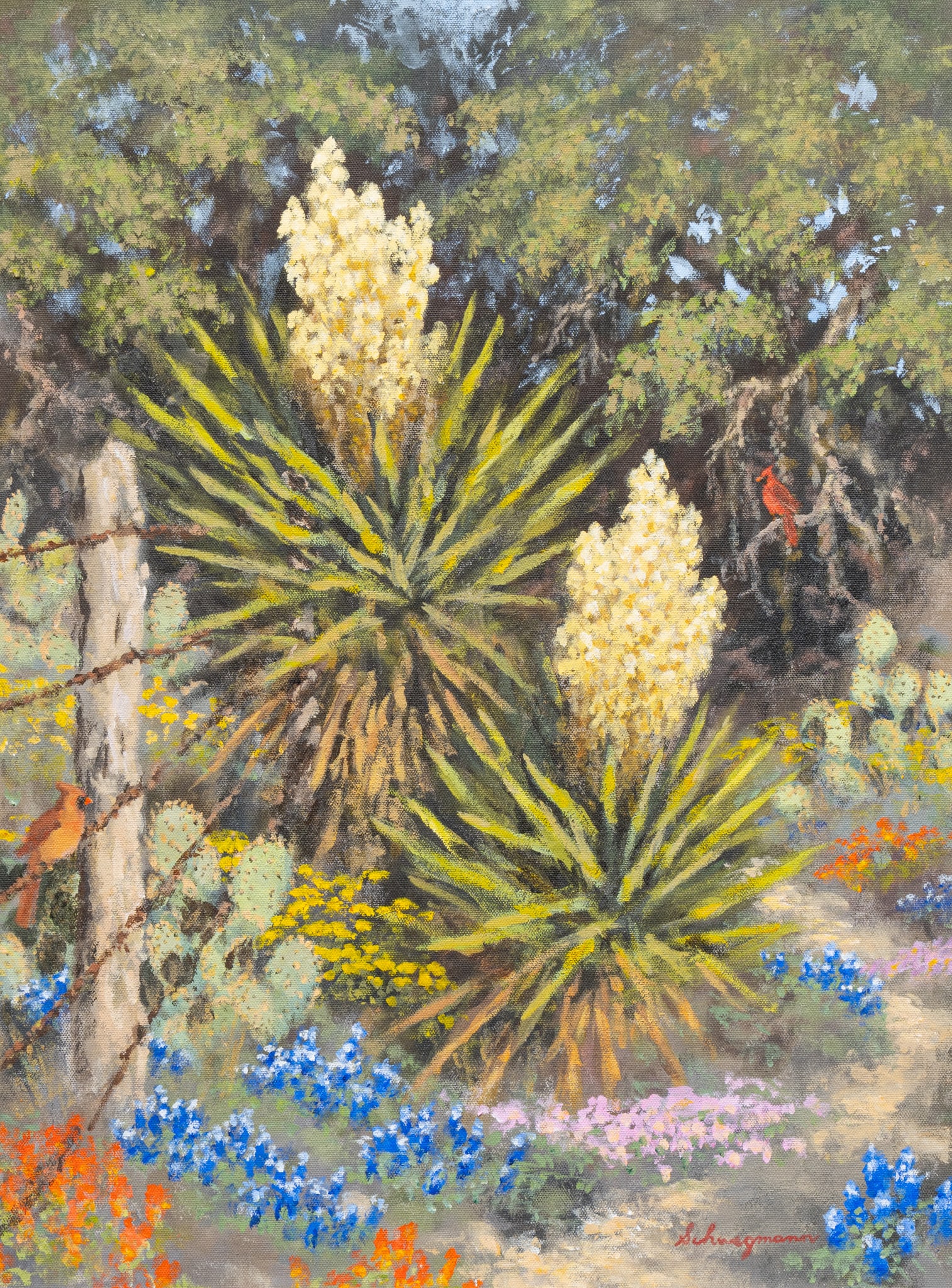 George Schwegmann, "For the Birds -- and Ladybird": George Schwegmann (Texas, b. 1954), "For the Birds -- and Ladybird", acrylic on canvas, signed lower rightsight: 24 x 18 in., frame: 33 x 27 in.Provenance: Property from the