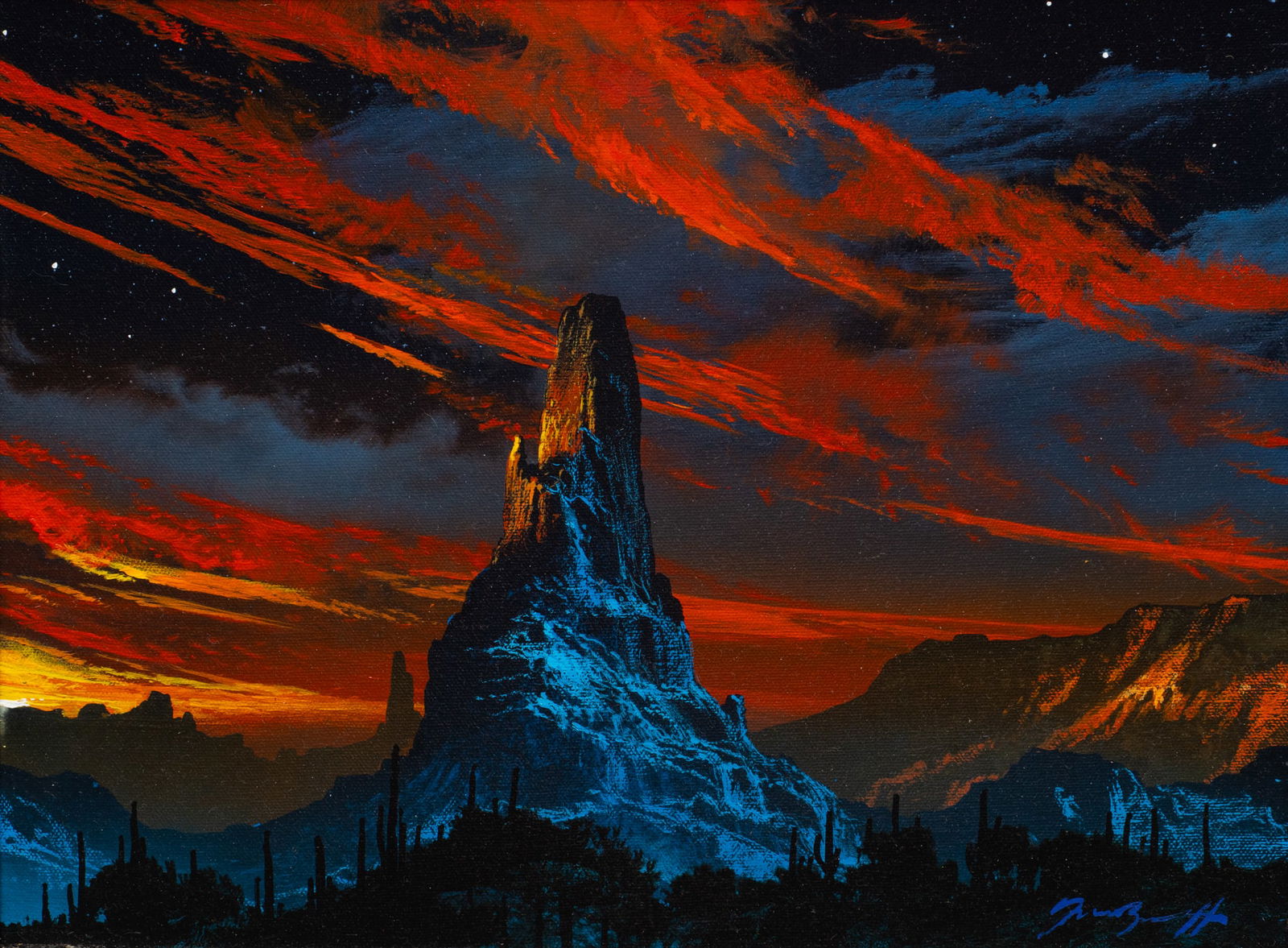 Dale TerBush, Southwestern Sunset: Dale TerBush (California / Arizona, b. 1948), southwestern sunset scene, oil on canvas, signed lower rightsight: 12 x 16 in., frame: 18 x 22 in.Provenance: Property from a home in San Antonio,