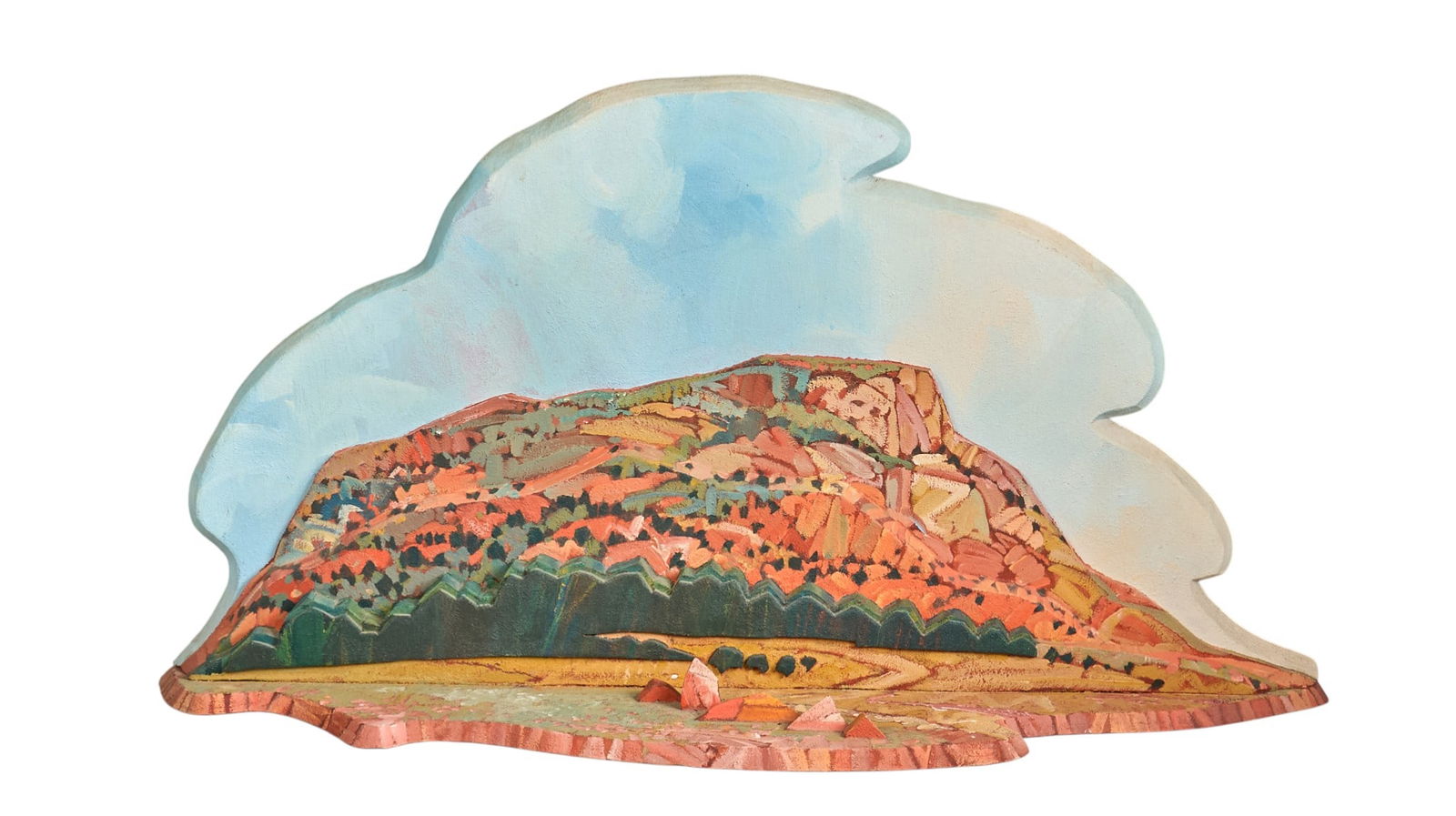 Bill Bristow, "Indian Temple": William Arthur "Bill" Bristow (Texas, 1937-2022), "Indian Temple", acrylic on plywood, signed lower right, inscribed on the verso with signature, title, medium, and size