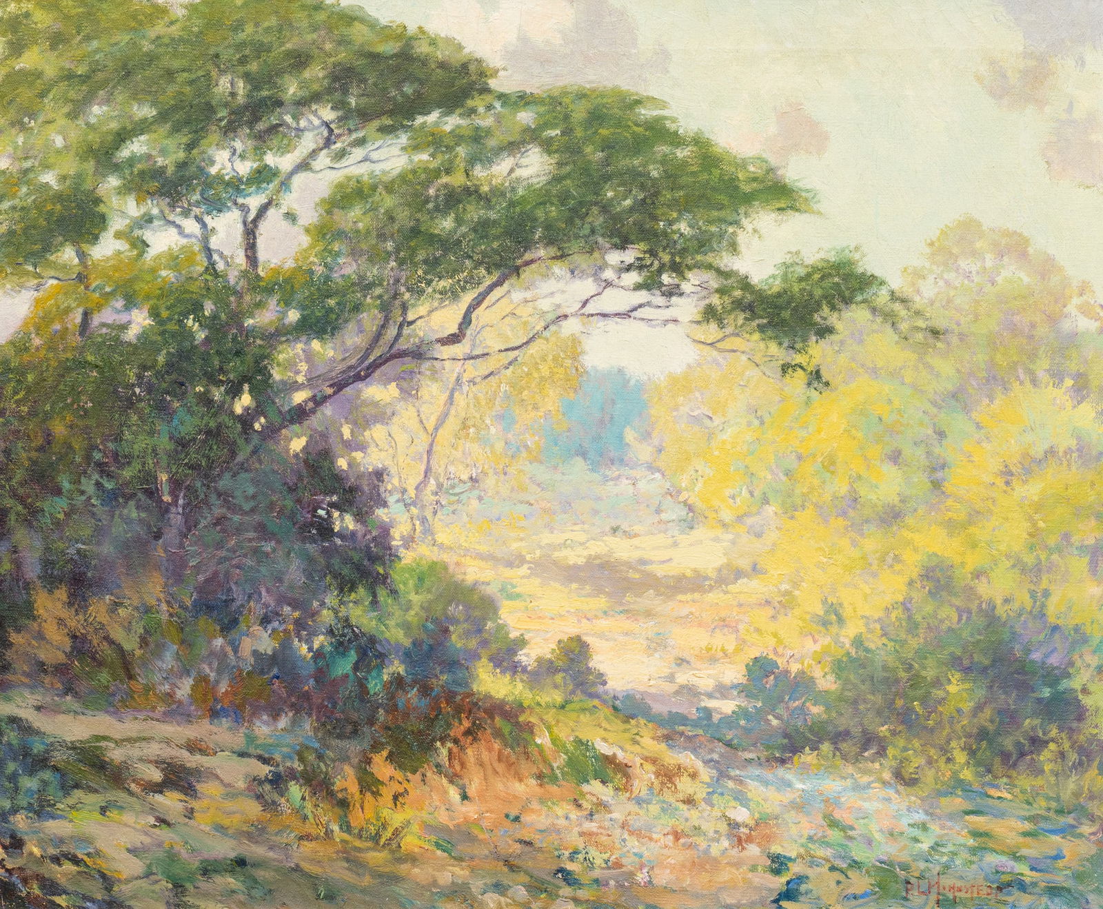 Peter Hohnstedt, Texas Landscape: Peter Lanz Hohnstedt (Texas, 1871-1957), Texas landscape scene, oil on canvas, signed lower right sight: 20 x 24 in., frame: 29.5 x 33.5 in. Provenance: Property from a home in San Antonio, Texas
