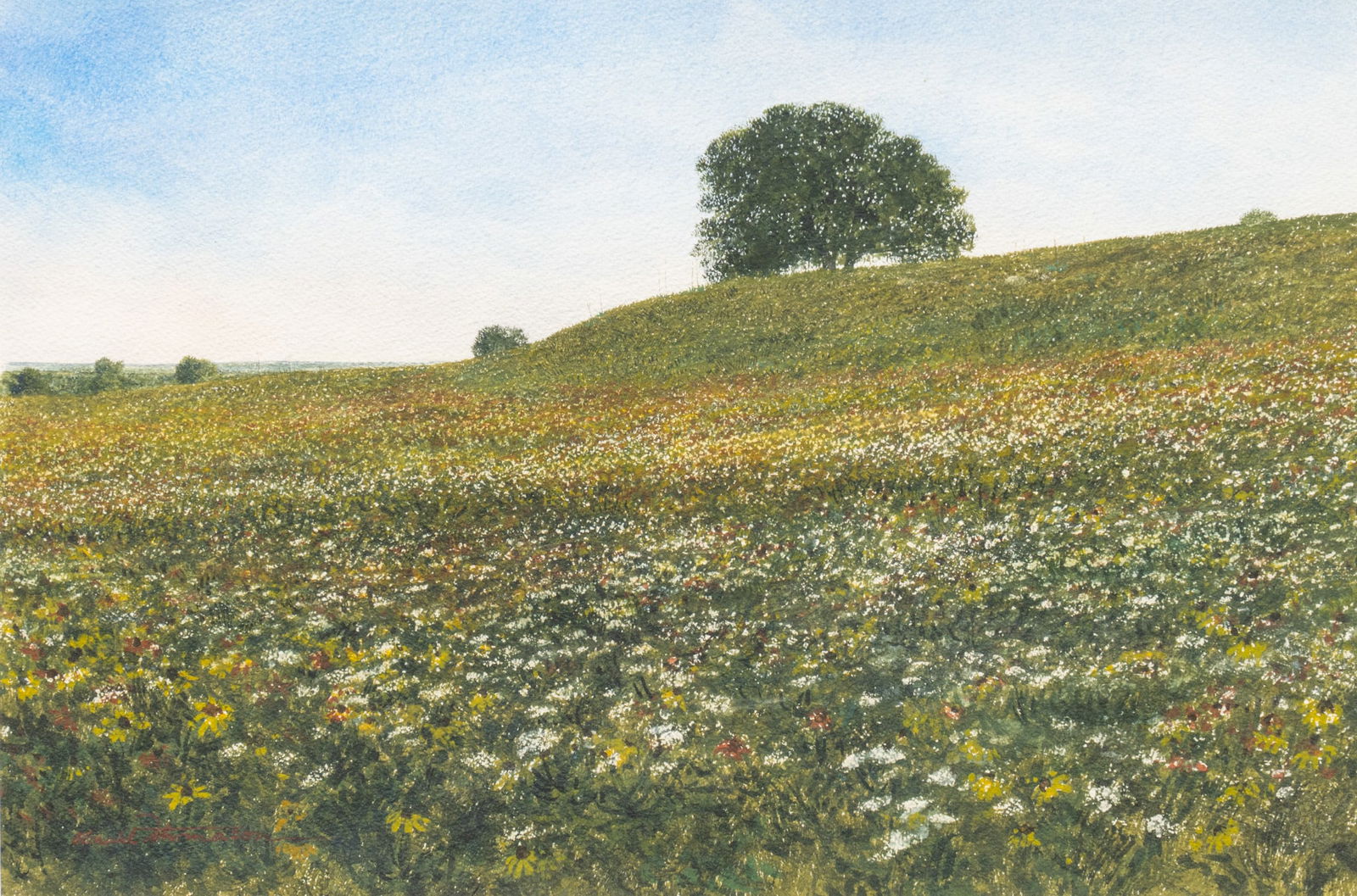 Ronald Thomason, Texas Hillside Watercolor: Ronald Thomason (Texas / Oklahoma, 1931-2011), Texas hillside with wildflowers, drybrush watercolor on watercolor paper, signed lower leftsight: 14 x 21 in., frame: 23.5 x 30 in.Provenance: Property