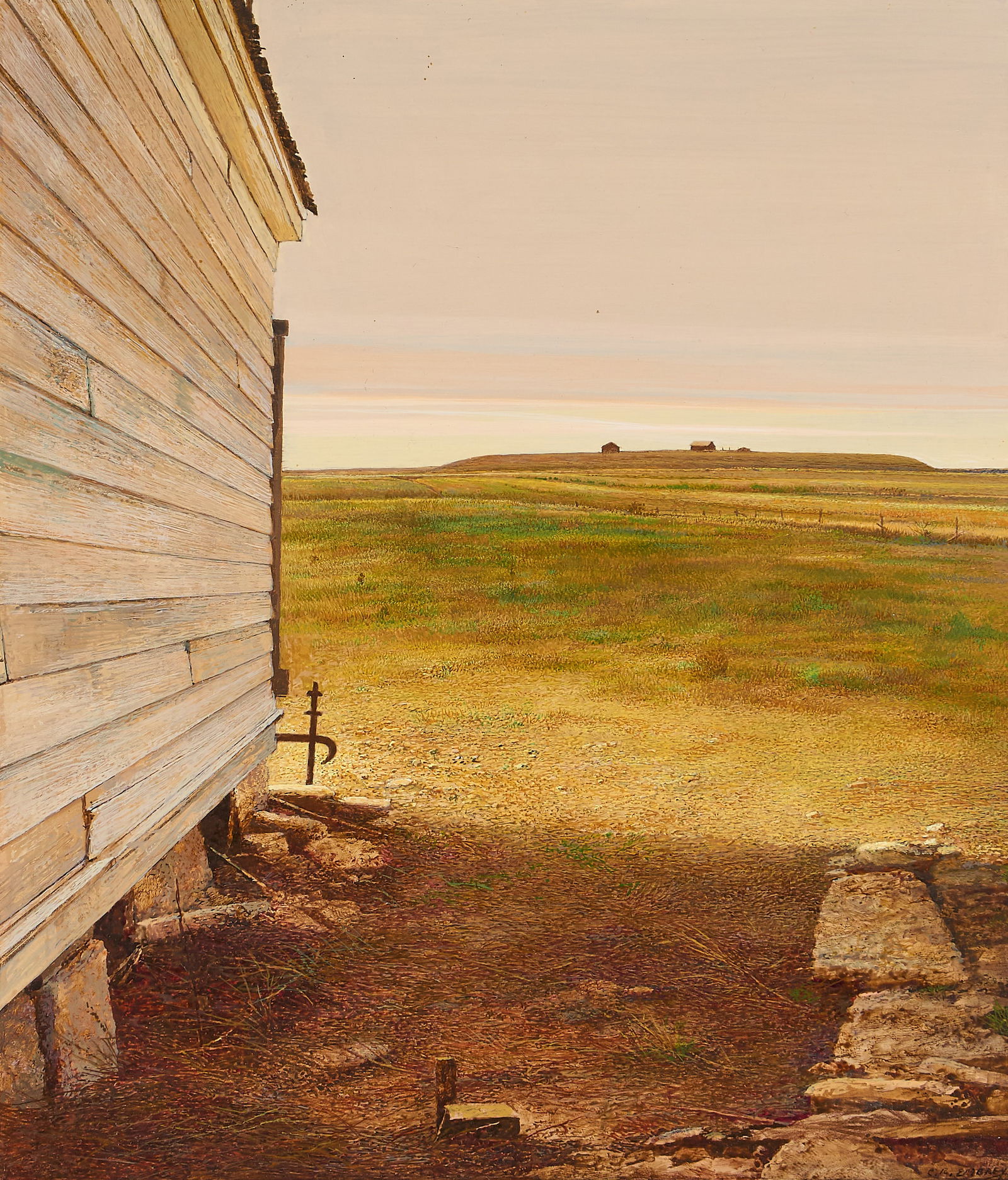 Carl Rice Embrey, "West at Will's", 2007: Carl Rice Embrey (Hamilton, Texas, 1938-2022), "West at Will's", acrylic resin on panel, signed lower right, artist's handwritten label on the verso includes title, materials, s