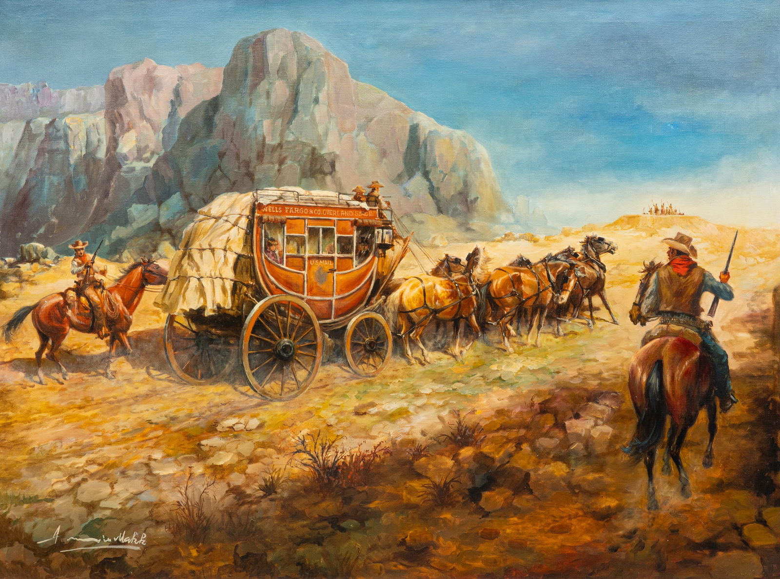 Americo Makk, "The Long Hot Trail": Americo Makk (Hungary / Amer., 1927-2015), "The Long Hot Trail", oil on canvas, signed lower leftsight: 30 x 40 in., frame: 35.6 x 46.5 in.Provenance: Property from a Florissant,