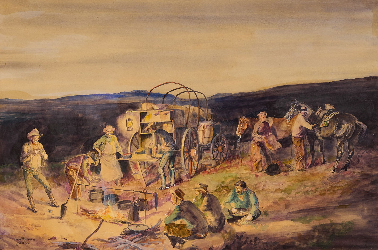 George Phippen, Chuck Wagon Scene, 1949 (1 of 5)