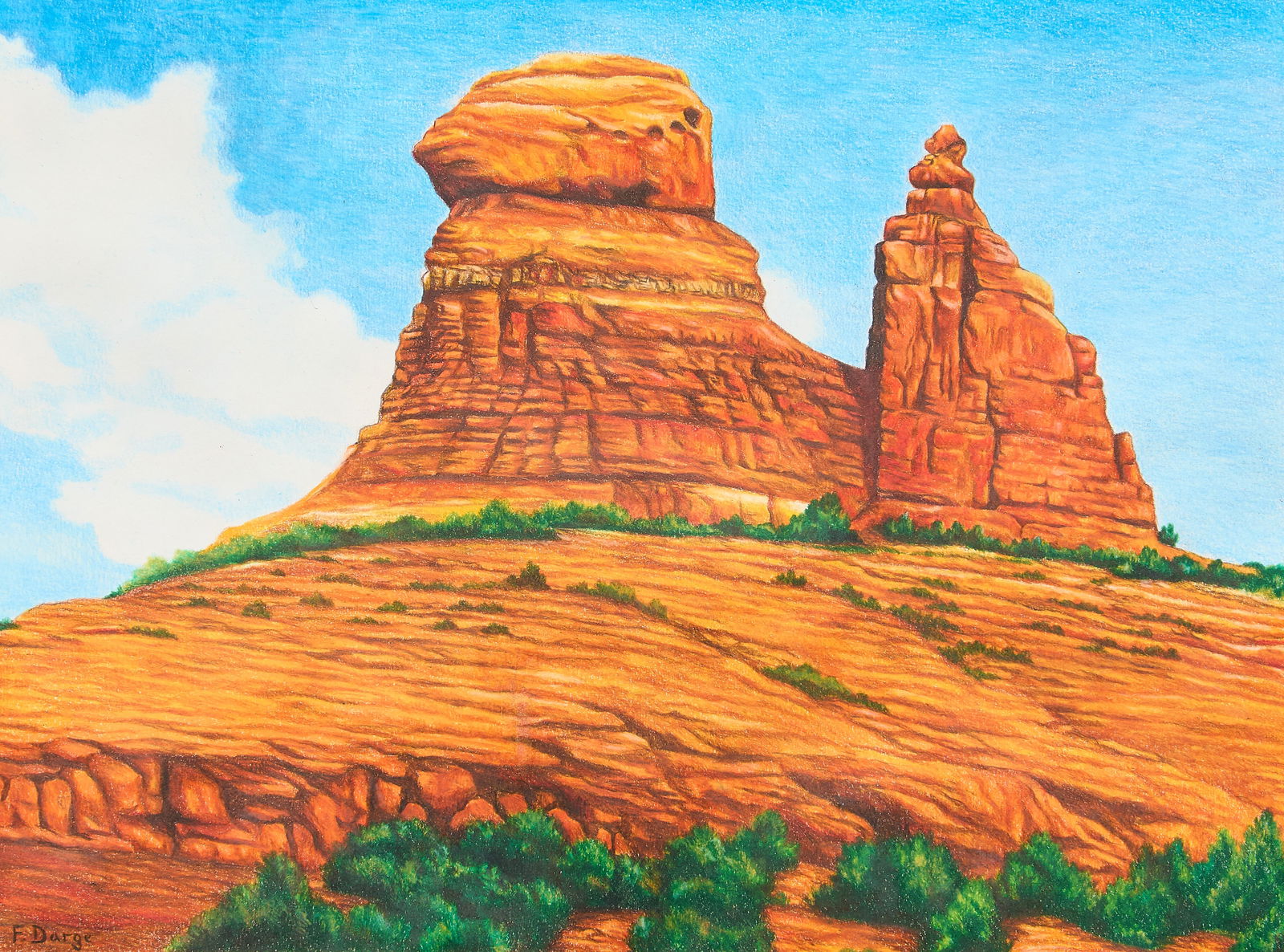 Fred Darge, Red Rocks: Fred Darge (Texas, 1900-1978), study of red rocks, colored pencil on paper, signed lower leftsight: 12 x 16 in., frame: 19 x 23 in.Provenance: Property from a Kerens, Texas