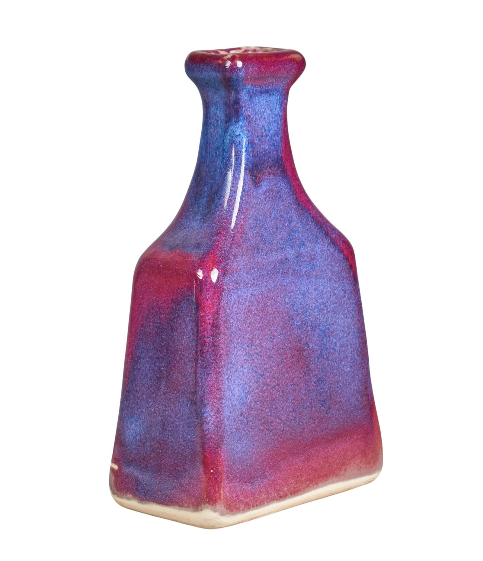 Harding Black, Squared Red and Blue Vase, 1984: Harding Black (San Antonio, Texas, 1912-2004), tall vessel with squared corners, glazed and fired ceramic, incised signature and date on the underside, 1984, and glaze code C187height 13.5 in. x
