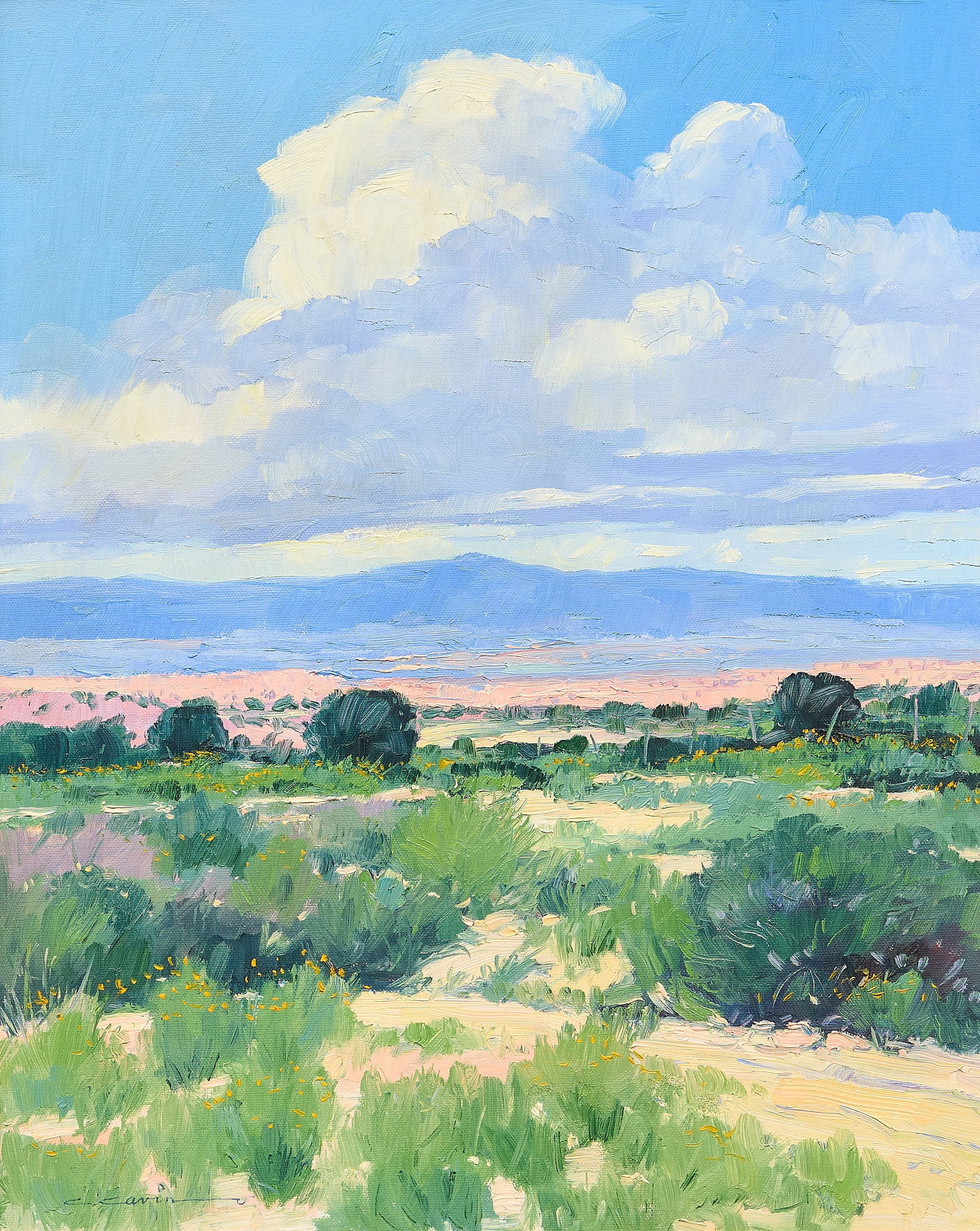 Cliff Cavin, Western Landscape: Cliff Cavin (Texas, 1935-2020), western landscape, oil on canvas, signed lower leftsight: 20 x 16 in., frame: 26.5 x 22.5 in.Provenance: Originally obtained from the artist, who had donated the