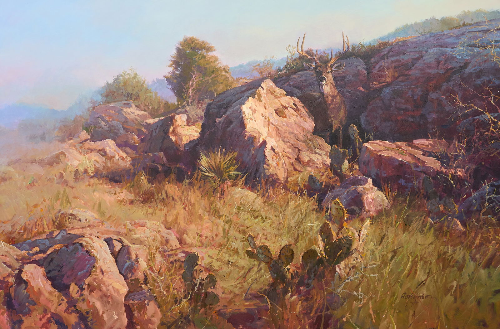 James Robinson, "The Wise One": James Robinson (Texas, 1944-2015), "The Wise One", oil on canvas, signed lower right, with Story Sloanes Gallery label on the verso, signed and titled on the versosight: 40 x 60 in.,