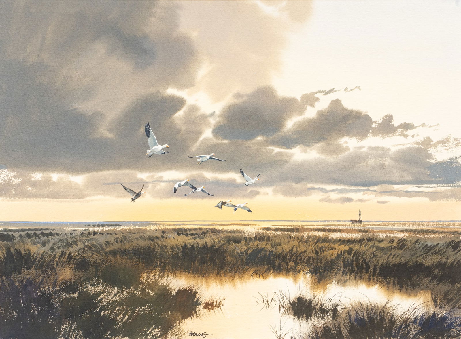 Al Barnes, “Snows on Carl Mott’s": Al Barnes (Texas, 1937-2015), "Snows on Carl Mott’s", watercolor on watercolor paper, signed lower center, with Meredith Long Gallery sticker on the versosight: 22 x 30