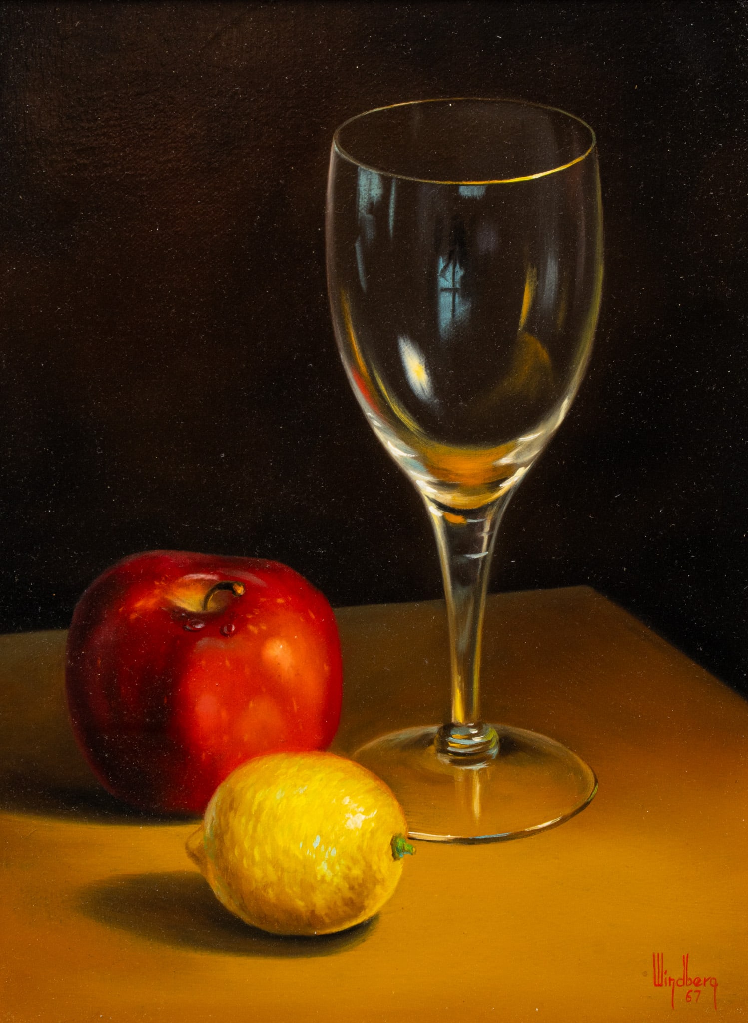 Dalhart Windberg, Still Life, 1967: Dalhart Windberg (Texas, b. 1933), still life with apple and lemon, oil on canvas, signed and dated lower right, 1967 sight: 12 x 9 in., frame: 20 x 17 in. Provenance: Property from a home i