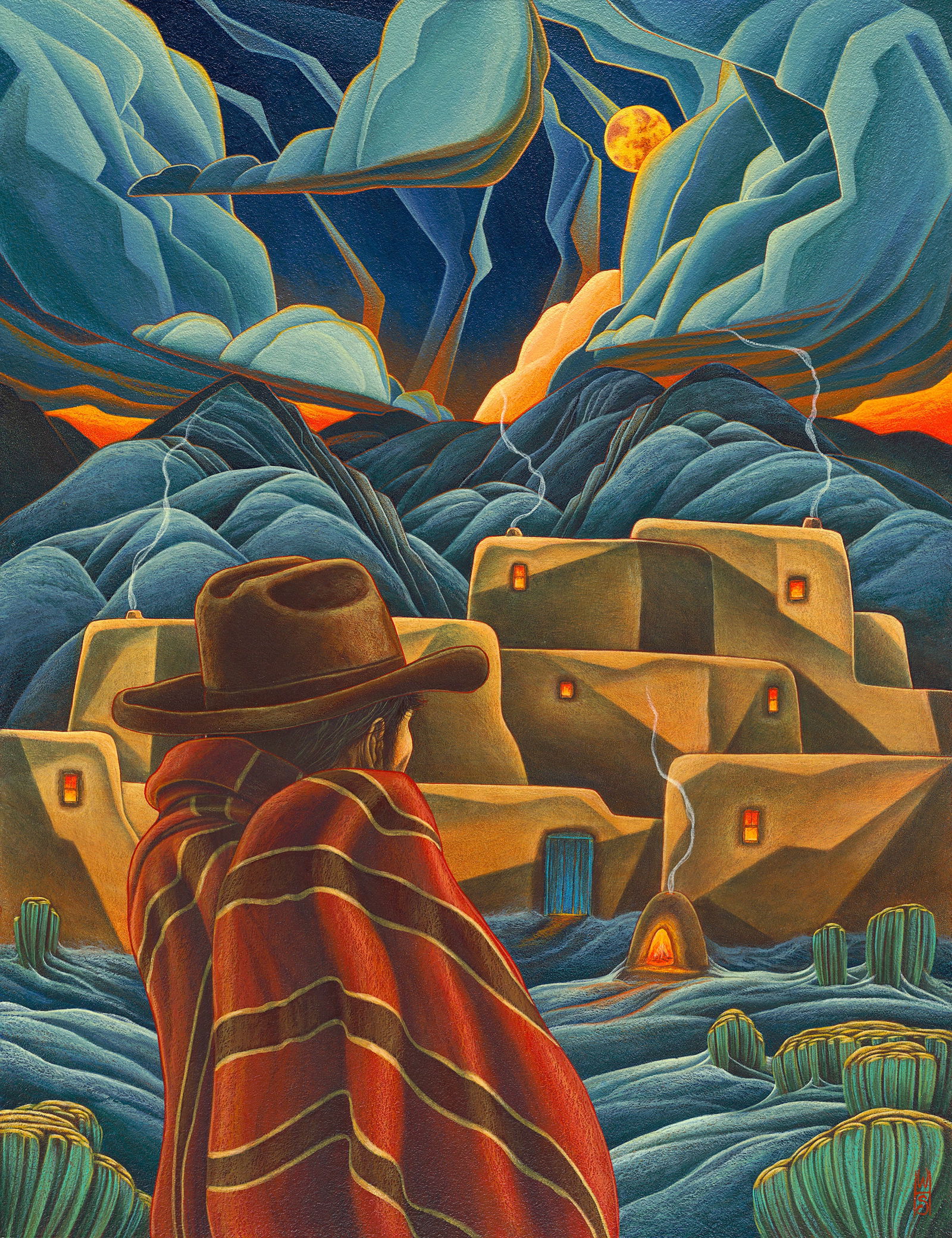 William Haskell, "Where the Frost Meets the Firelight": William Haskell, "Where the Frost Meets the Firelight", acrylic on panel 26 x 20 in., Framed dimensions: 30 x 24 in. William Haskell, a leading Santa Fe-based contemporary Sout