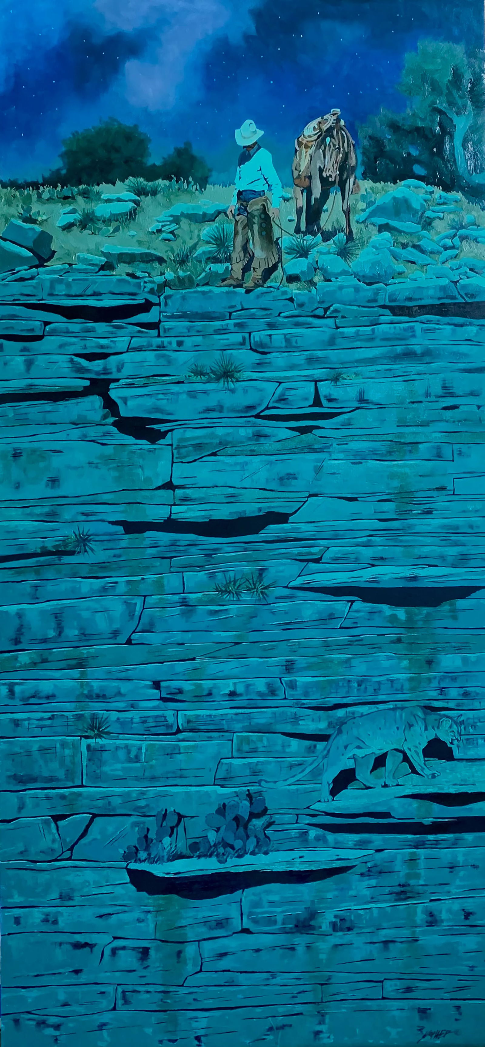 Mark Kohler, "The Slip Away": Mark Kohler, "The Slip Away", oil on aluminum panel 30 x 14 in., Framed dimensions: 38 x 22 in. A magical vertical composition that captures a breathless moment. The format