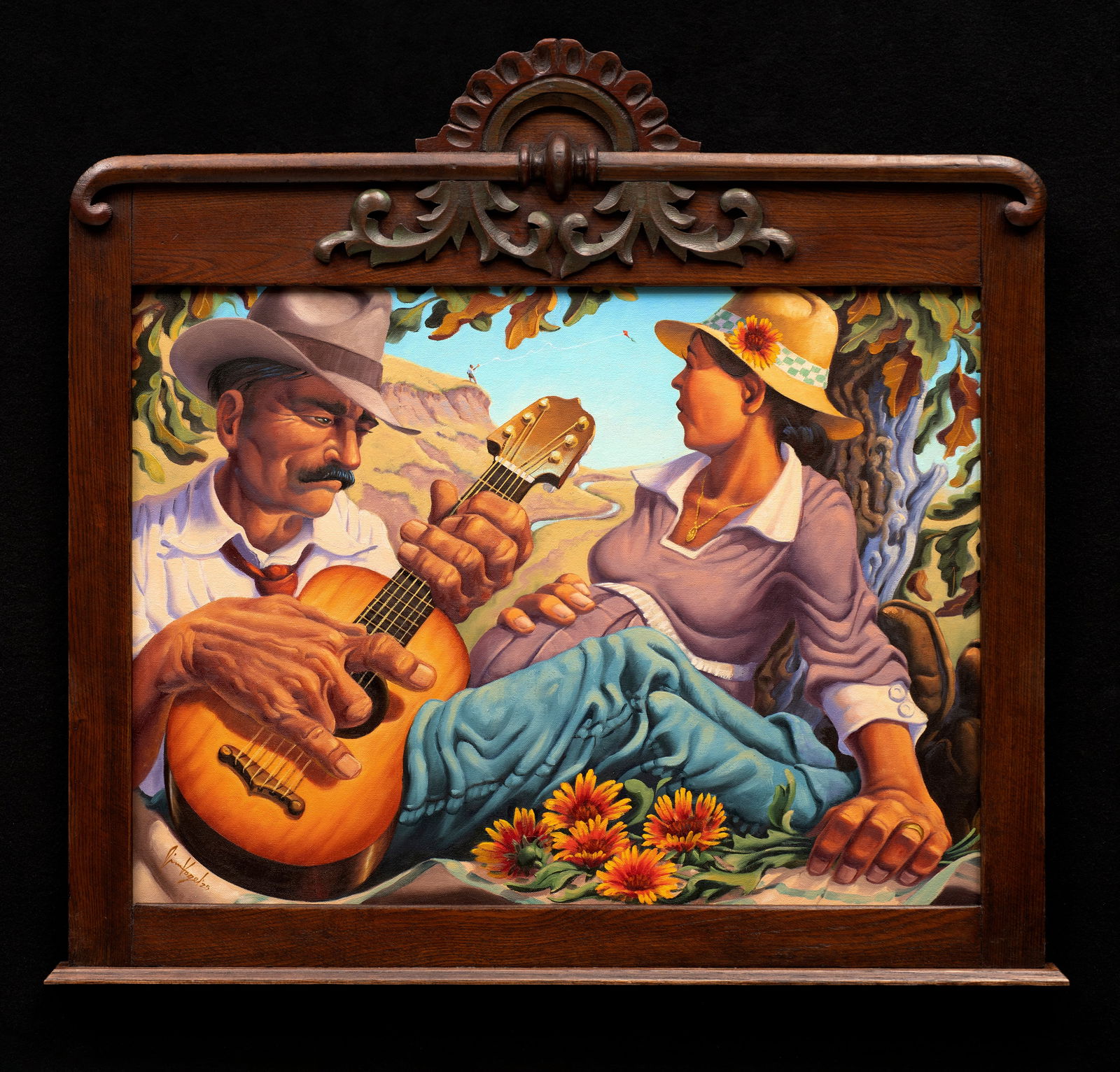 Jim Vogel, "Sunday Afternoon": Jim Vogel, "Sunday Afternoon", oil on canvas panel 18 x 24 in.; Framed Dimensions: 26 1/2 x 28 in. Jim once again delivers one of his charming narratives, influenced by the