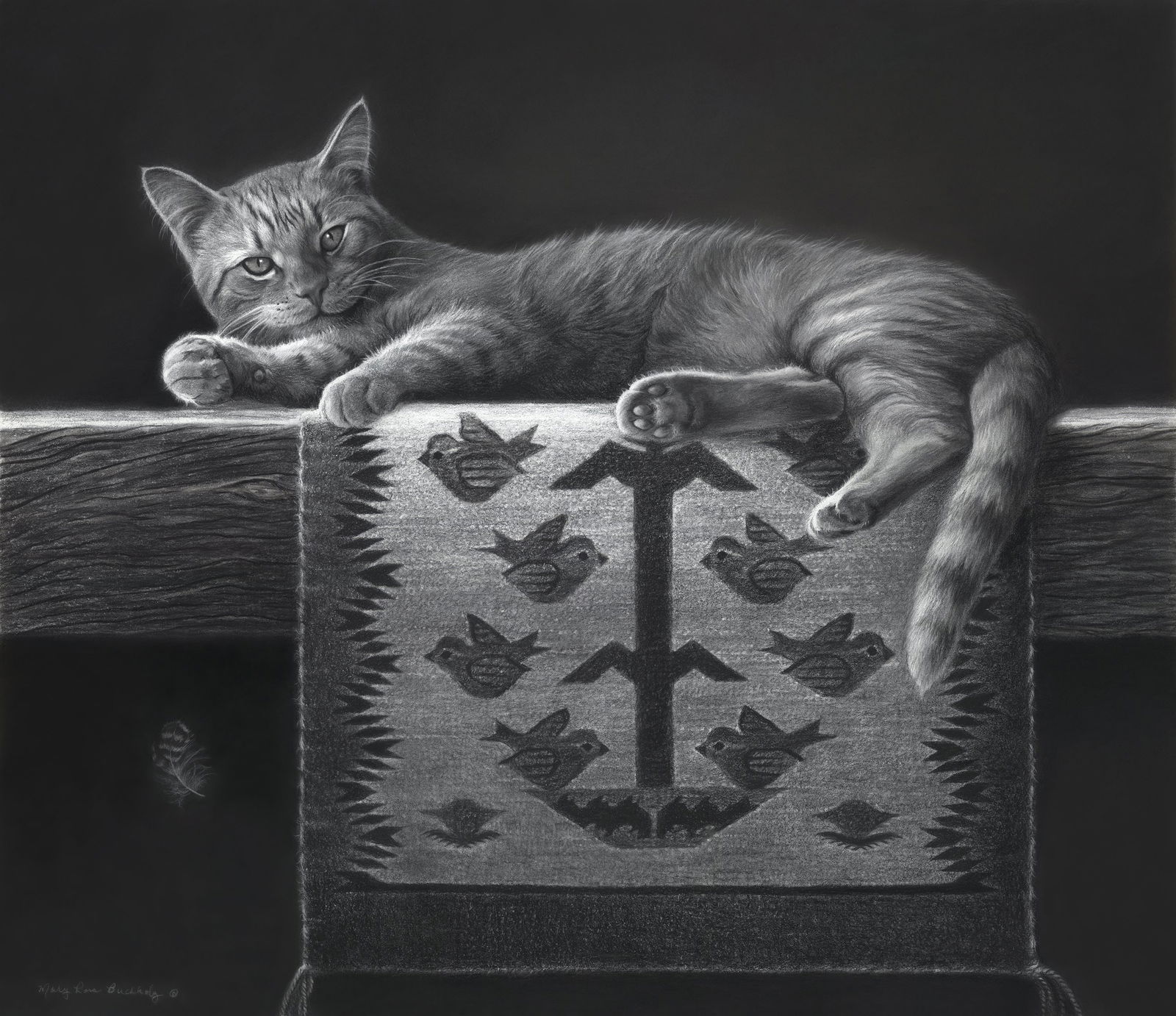 Mary Ross Buchholz, "Satisfied": Mary Ross Buchholz, "Satisfied", charcoal and graphite on gessoed ACM panel 20 x 23 in. One of our audience favorites. This quiet and charming scene will undoubtedly attract th