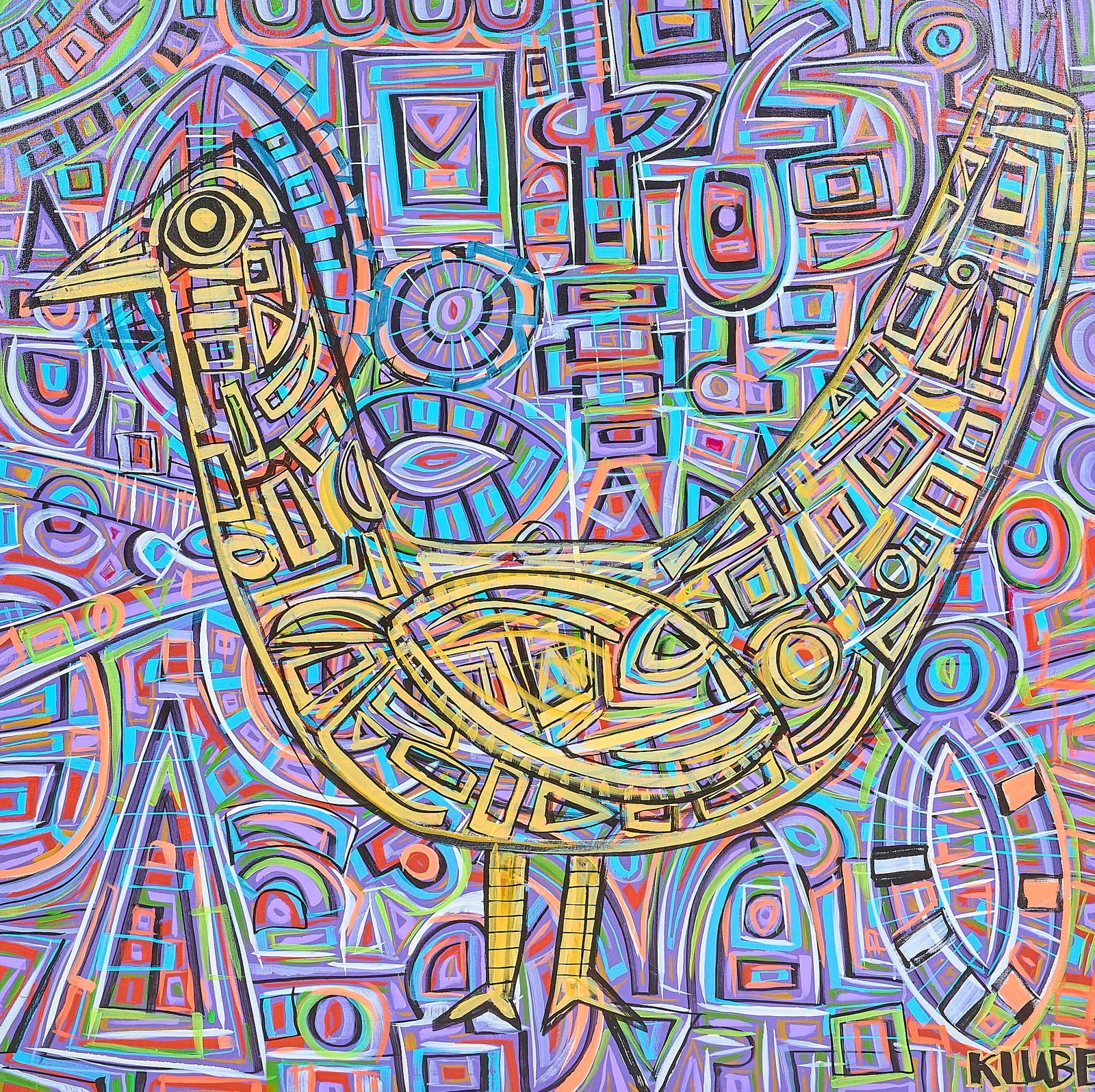 Karl James Lubbering, "Yellow Bird": Karl James Lubbering (Texas, b. 1969), "Yellow Bird", acrylic on canvas, signed lower rightsight: 60 x 60 in., frame: 61.5 x 61.5 in.Provenance: Property from a home in San