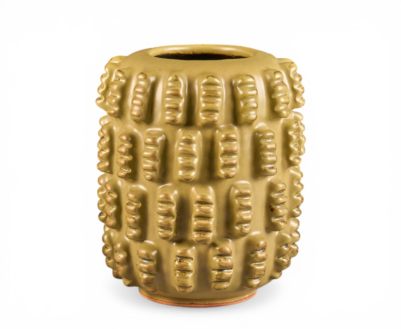 Harding Black, Yellow Textured Vase, 1957: Harding Black (San Antonio, Texas, 1912-2004), textured vase, fired ceramic with yellow glaze, incised signature and date on the underside, 1957 height 9 in. x diameter 8 in. Provenance: Pro