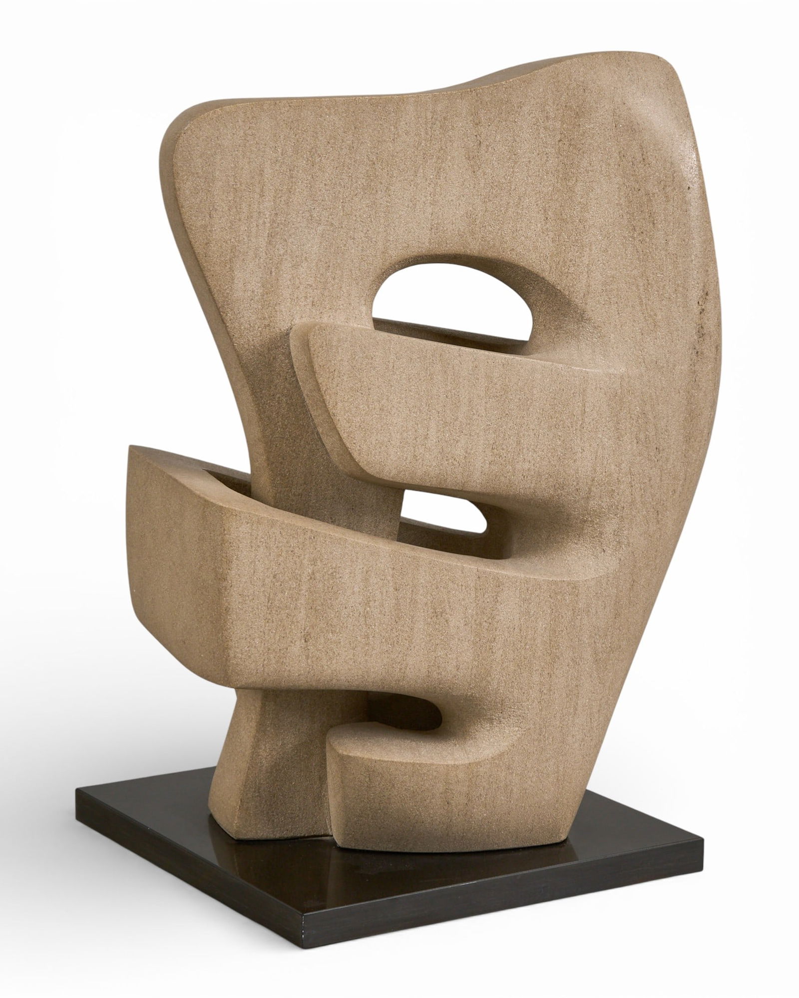 Hans Schleeh, "Abstrait 1968": Hans Martin Schleeh (Germany / Canada, 1928-2001), "Abstrait 1968", abstract biomorphic sculpture carved from a single block of stone with pierced openings, fine-grained and matte texture