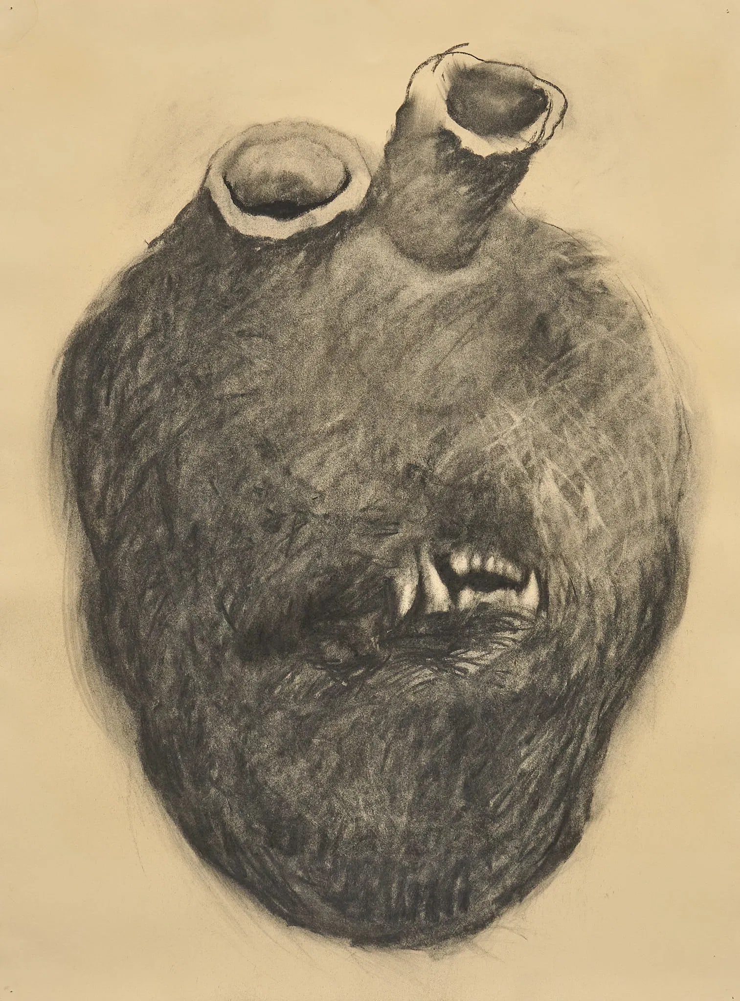Christine Morrow, Heart with Fangs: Christine Morrow (Connecticut, 20th-21st C.), abstract composition of heart with mouth and teeth, charcoal on paper, not signedsight: 30 x 22 in., frame: 36.5 x 28.5 in.Provenance: Originally