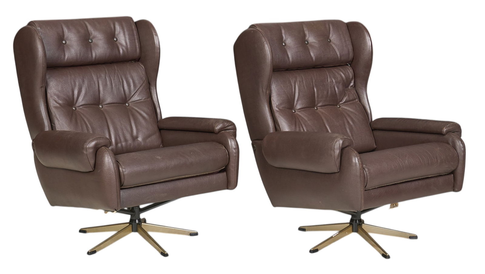 Pair of Danish Mid-Century Brown Leather Swivel Chairs (1 of 4)