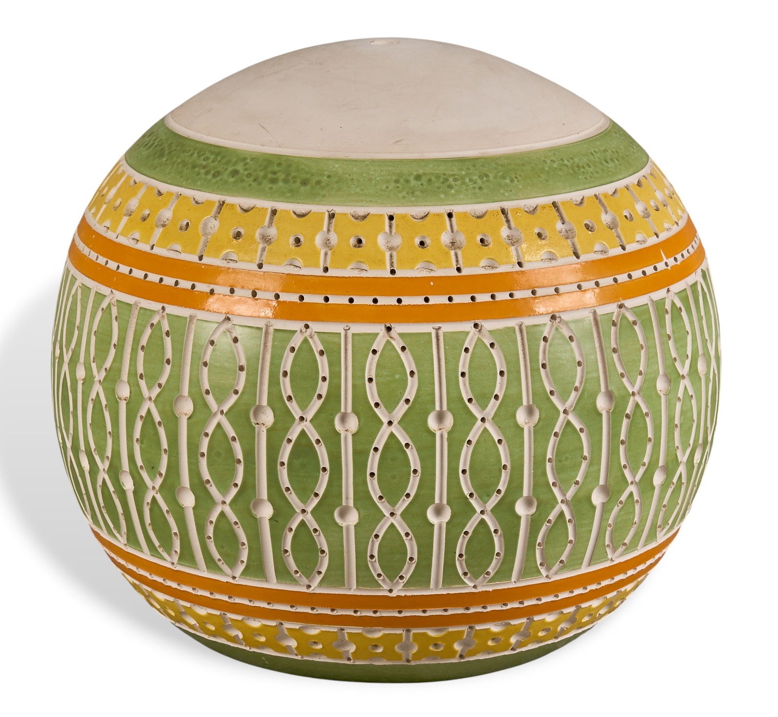 Beaumont Mood Ceramic Pendant Chandelier: Beaumont Mood (San Antonio, Texas) glazed ceramic pendant spherical chandelier shadeheight 13.5 in. x width 14 in. x depth 14 in. Provenance: Property from a home in New Braunfels,