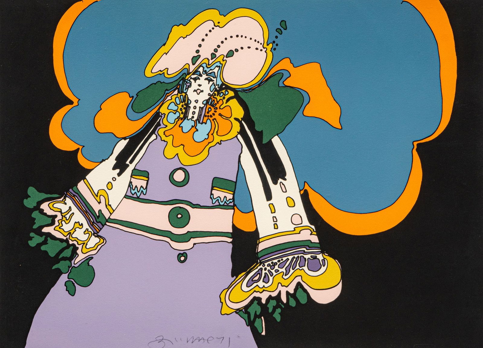 Peter Max, "Illusion of Self": Peter Max (New York / Germany, b. 1937), "Illusion of Self", limited edition serigraph on Arches paper, signed and dated lower center, 1971, and numbered in lower left margin, ed. 30/100 she