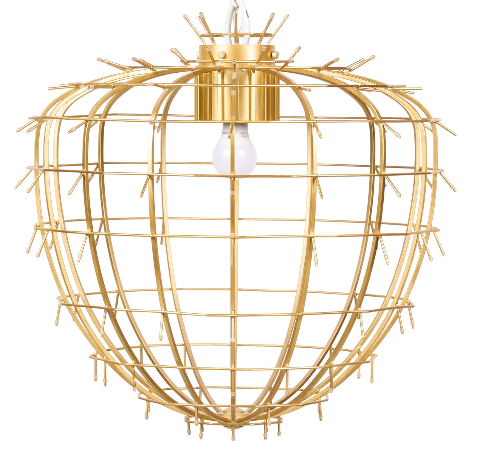 Gilt Metal Basket Chandelier: Modern gilt metal chandelier with a basket formheight 23 in. x width 23 in. x depth 23 in.Provenance: Property from a home in San Antonio, Texas