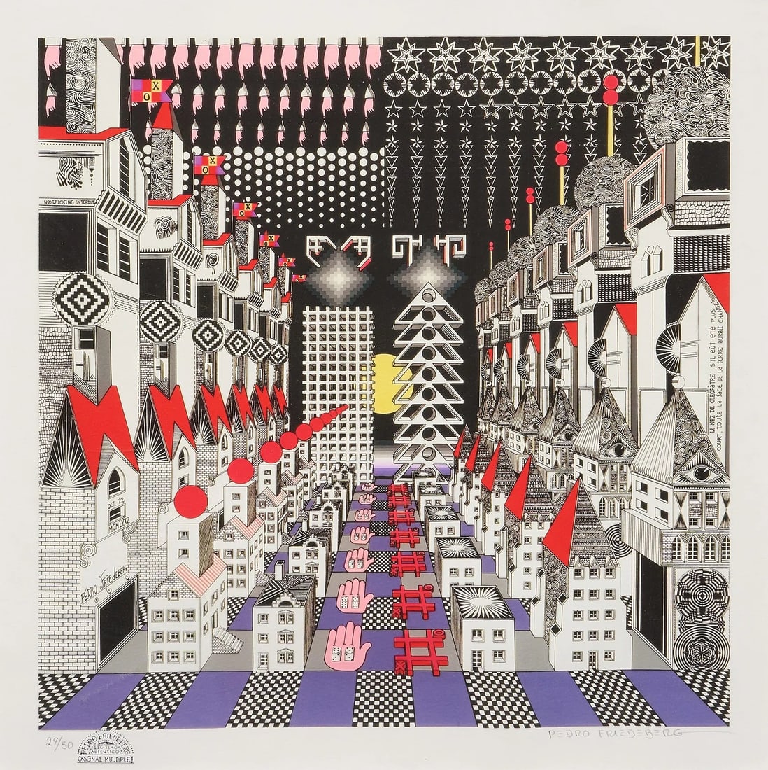 Pedro Friedeberg, "La Nariz de Cleopatra": Pedro Friedeberg (New York / Texas / Mexico / Italy, b. 1936), "La Nariz de Cleopatra", signed and numbered screenprint in colors on paper, ed. 29/50, signed and numbered in pencil in the