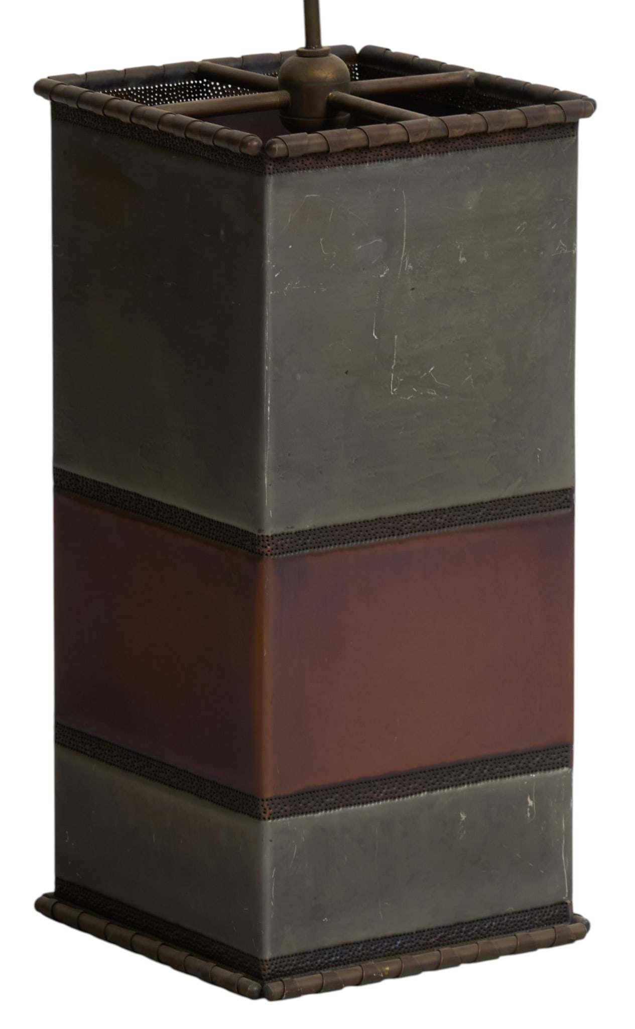 Isaac Maxwell (San Antonio, Texas) Hanging Light Fixture: Isaac Maxwell (San Antonio, Texas) hanging light fixture, composed of copper and tin with punched detailsheight 73 in. x width 9 in. x depth 9 in. Provenance: Property from a home in San